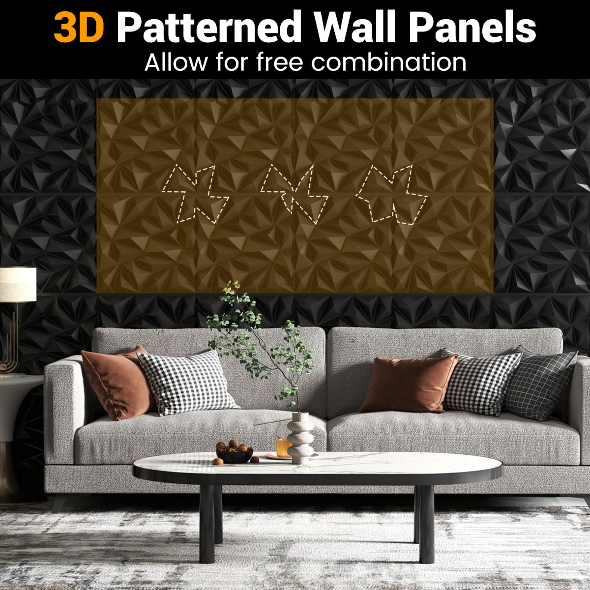 LIVSK 3D Wandpanelen - Diamant Patroon - Set van 20 Stuks - Zelfklevend - Waterbestendig - 50 x 50 cm - Zwart