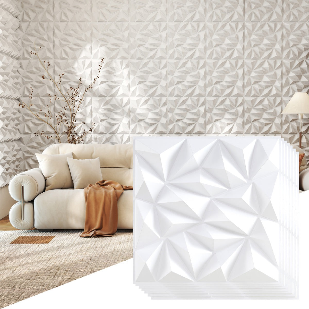 LIVSK 3D Wandpanelen - Zelfklevend - Lichtgewicht en Waterbestendig - 20 Stuks - 50 x 50 cm - Wit