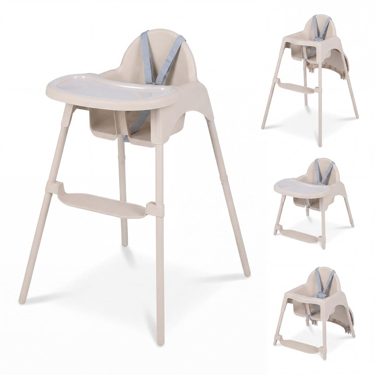 LIVSK 4-in-1 Kinderstoel - Verstelbaar Dubbellaags Dienblad - Ergonomische Ondersteuning - Veiligheidsgordel - Blauw/Kaki/Roze