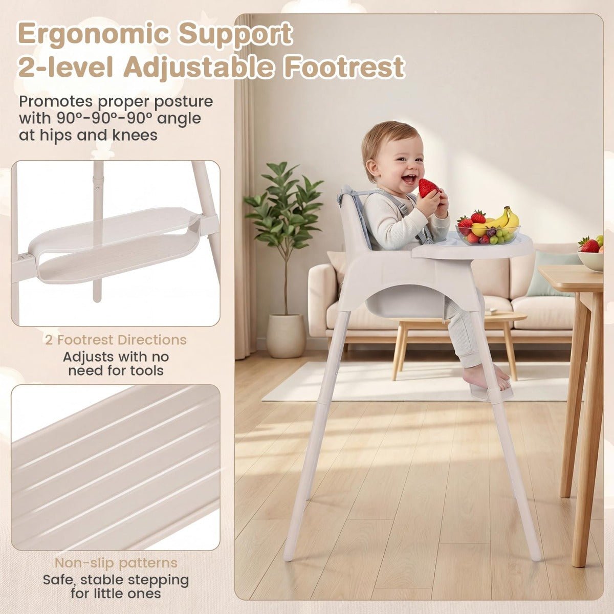 LIVSK 4-in-1 Kinderstoel - Verstelbaar Dubbellaags Dienblad - Ergonomische Ondersteuning - Veiligheidsgordel - Blauw/Kaki/Roze