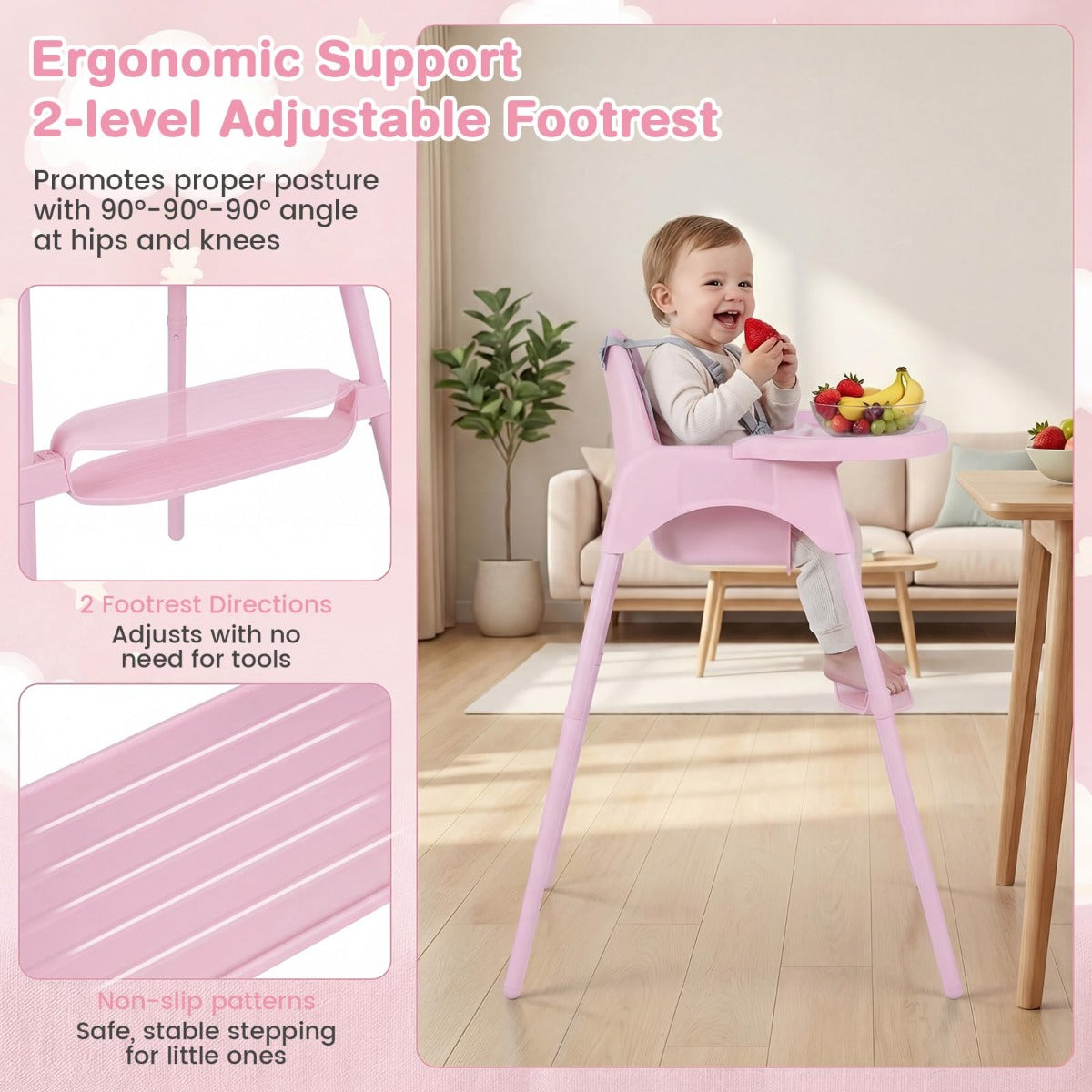 LIVSK 4-in-1 Kinderstoel - Verstelbaar Dubbellaags Dienblad - Stabiele Structuur - Ergonomische Ondersteuning - Blauw/Kaki/Roze