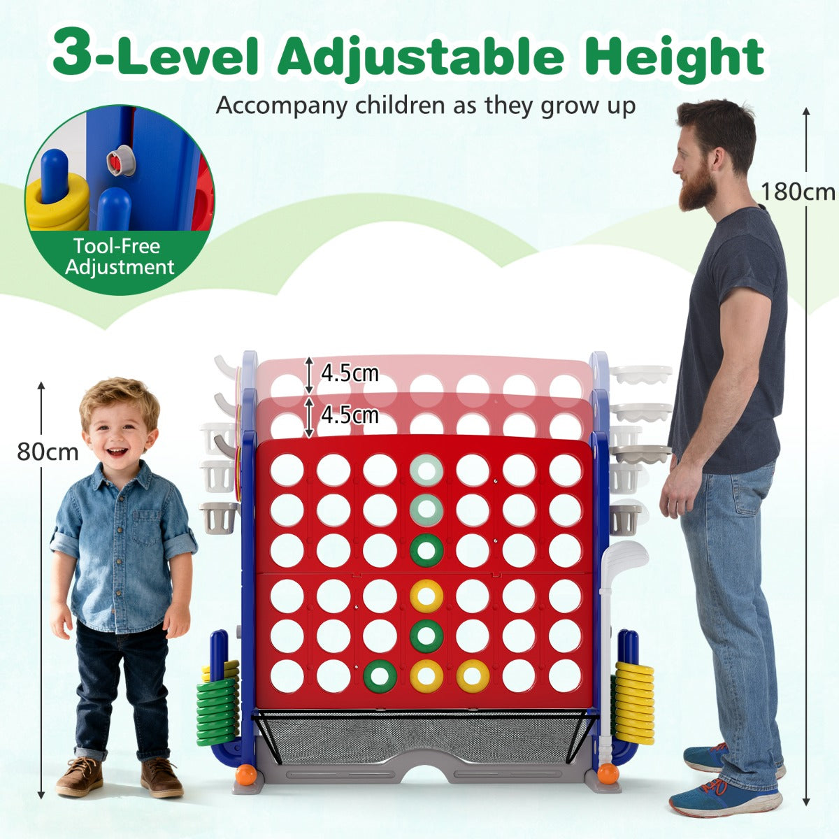 LIVSK 4-in-1 Reuzenspeelset - Hoogte Verstelbaar - Inclusief Opbergtas - Kindveilige Materialen - Blauw & Oranje