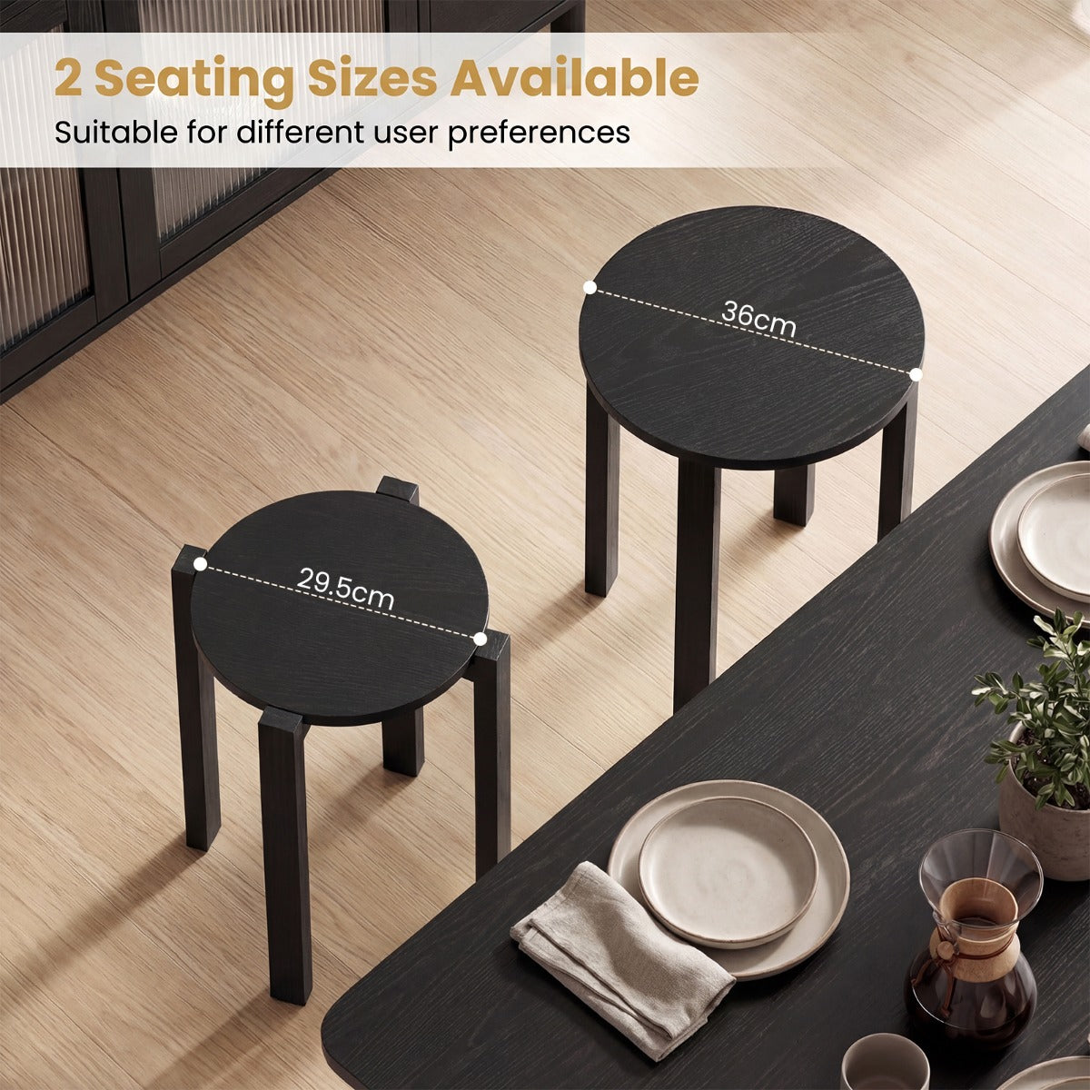 LIVSK 4-in-1 Stapelbare Set - 2 Grote & 2 Kleine Krukken - Onderstel met Wieltjes - Eenvoudige Montage - Wit/Zwart/Walnoot