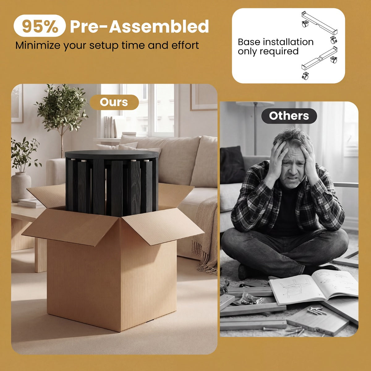 LIVSK 4-in-1 Stapelbare Set - 2 Grote & 2 Kleine Krukken - Onderstel met Wieltjes - Eenvoudige Montage - Wit/Zwart/Walnoot