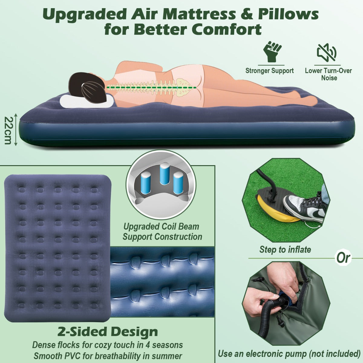 LIVSK 5-in-1 Kampeerbed - Tent voor 2 Personen - Opblaasbaar Matras & Kussens - Weerbestendig & Draagbaar - Groen