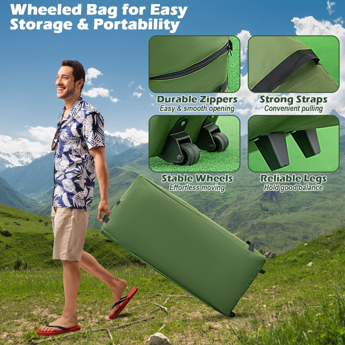 LIVSK 5-in-1 Kampeerbed - Tent voor 2 Personen - Opblaasbaar Matras & Kussens - Weerbestendig & Draagbaar - Groen