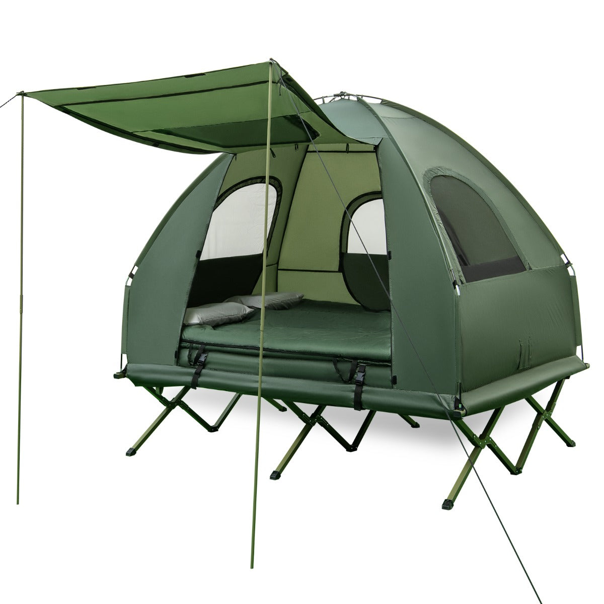 LIVSK 5-in-1 Kampeerbed - Voor 2 Personen - Opblaasbaar Matras & Kussens - Weerbestendig & Draagbaar - Groen