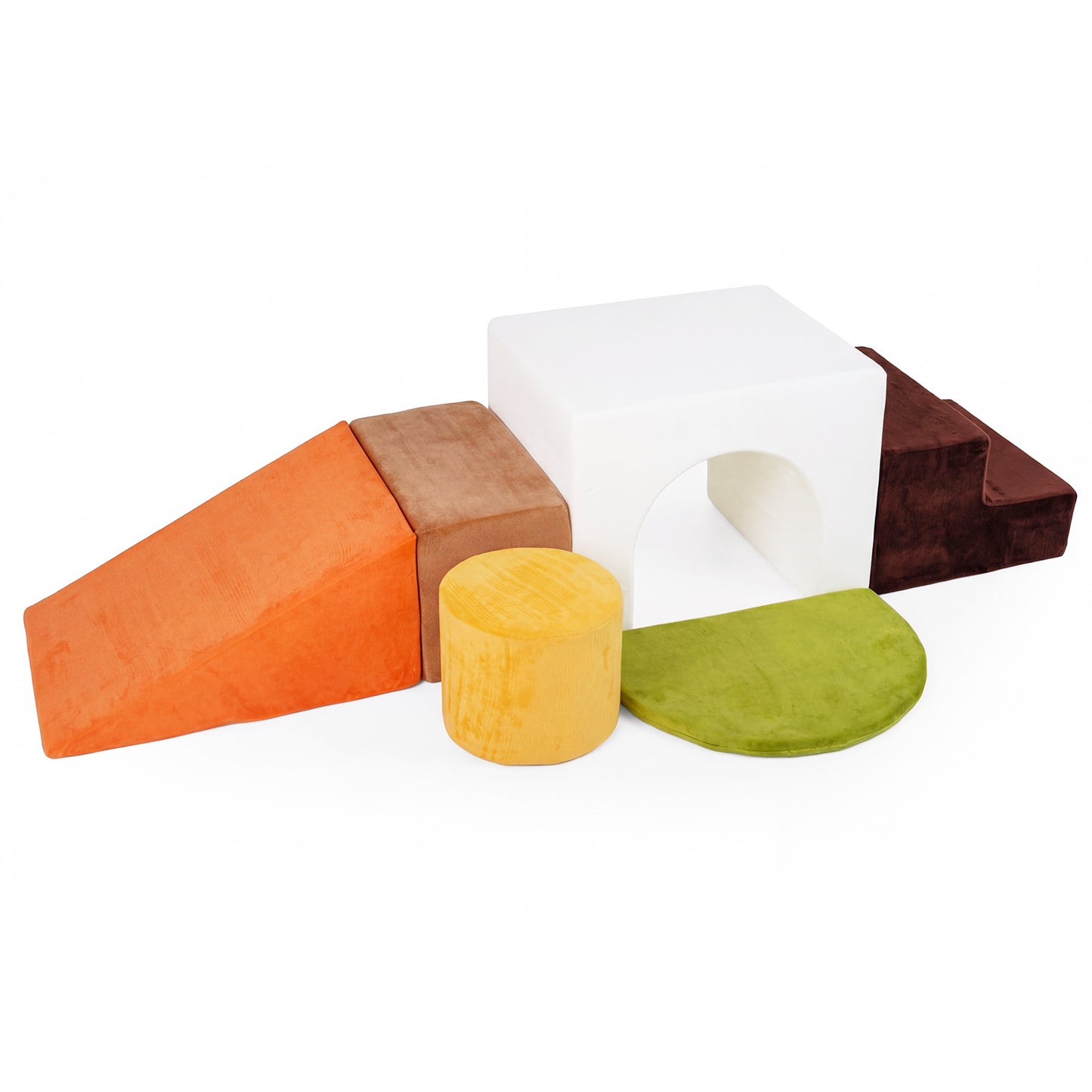 LIVSK 6-delige Schuimstenen Set - Fluweel Bekleding - Afneembare Hoes - Voor Motorische Vaardigheden - Roze/Rood/Wit