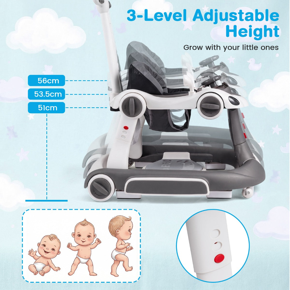 LIVSK 7-in-1 Babywalker - Verstelbare Hoogte - Interactief Speelplatform - Veilig Ontwerp - Geschikt voor 6-18 maanden -