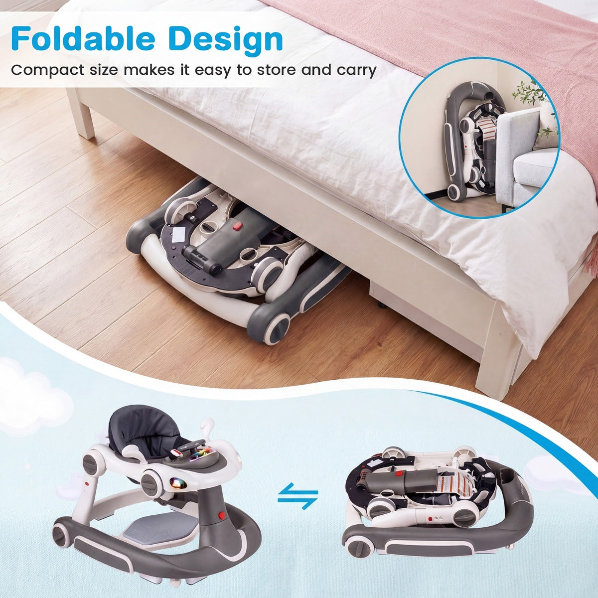 LIVSK 7-in-1 Babywalker - Verstelbare Hoogte - Veiligheidsfuncties - Interactief Speelplatform - Geschikt voor 6-18 maanden -