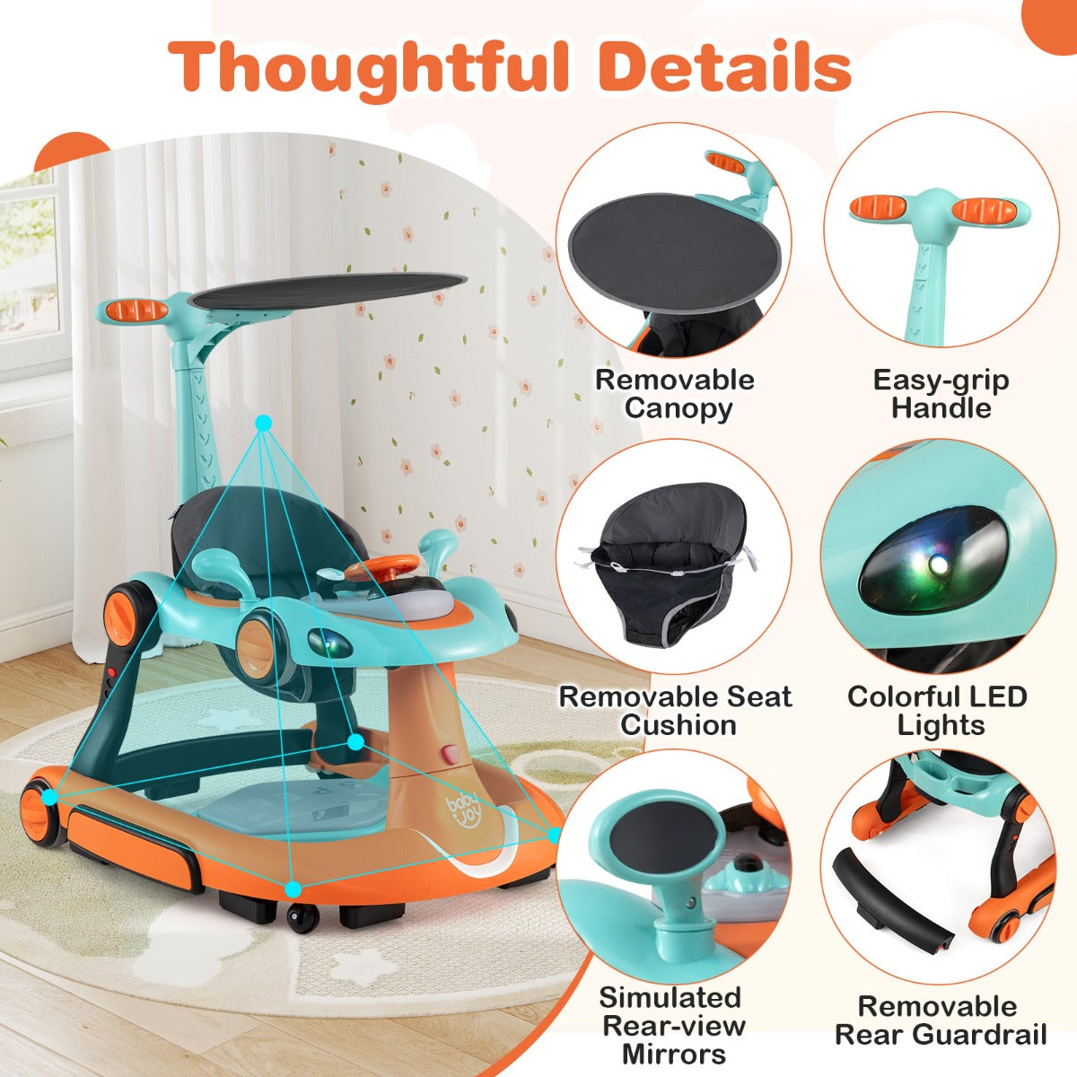 LIVSK 7-in-1 Babywalker - Verstelbare Hoogte - Veiligheidsfuncties - Interactief Speelplatform - Geschikt voor 6-18 maanden -