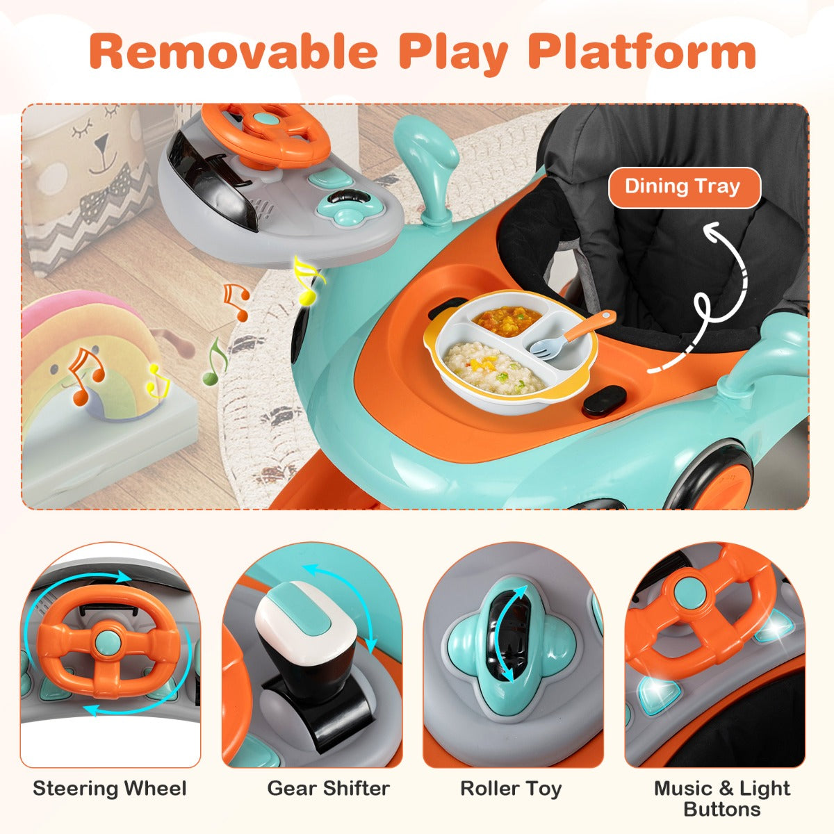 LIVSK 7-in-1 Babywalker - Verstelbare Hoogte - Veiligheidsfuncties - Interactief Speelplatform - Geschikt voor 6-18 maanden -