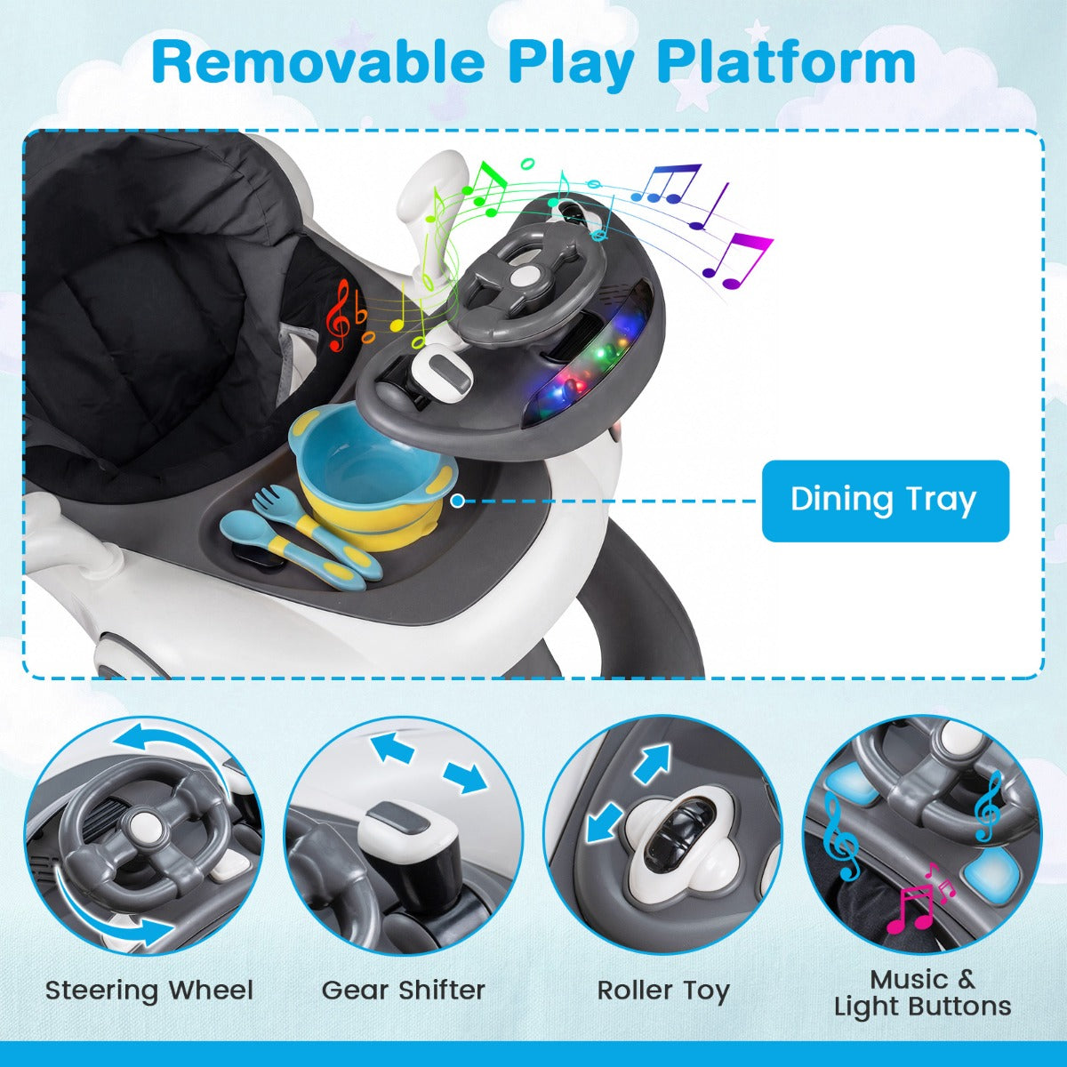 LIVSK 7-in-1 Babywalker - Verstelbare Hoogte - Veiligheidsfuncties - Interactief Speelplatform - Geschikt voor 6-18 maanden -