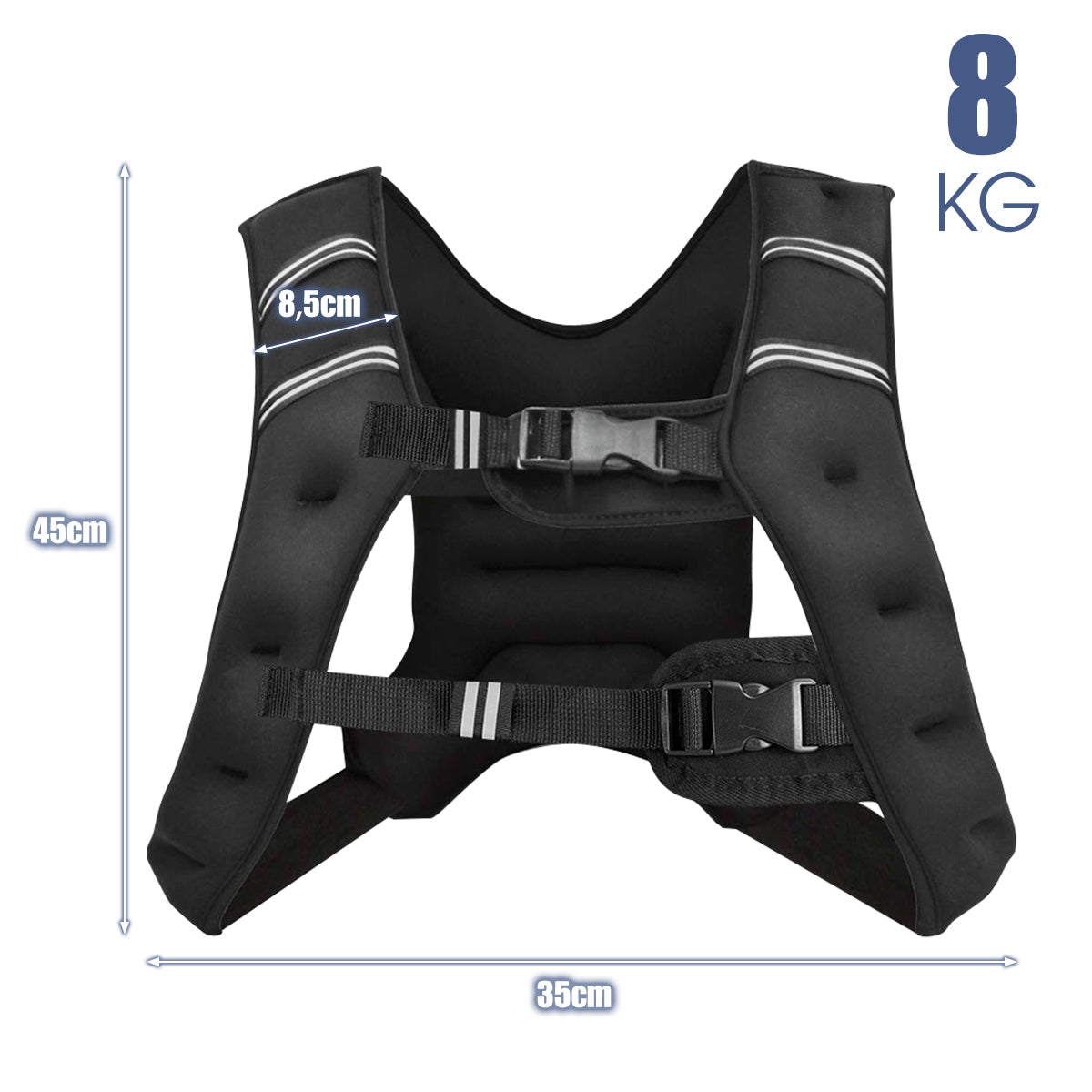LIVSK 8 KG Gewichtsvest - Neopreen Materiaal - Verstelbare Gespen - Reflecterende Strips - Extra Opbergzak - Zwart