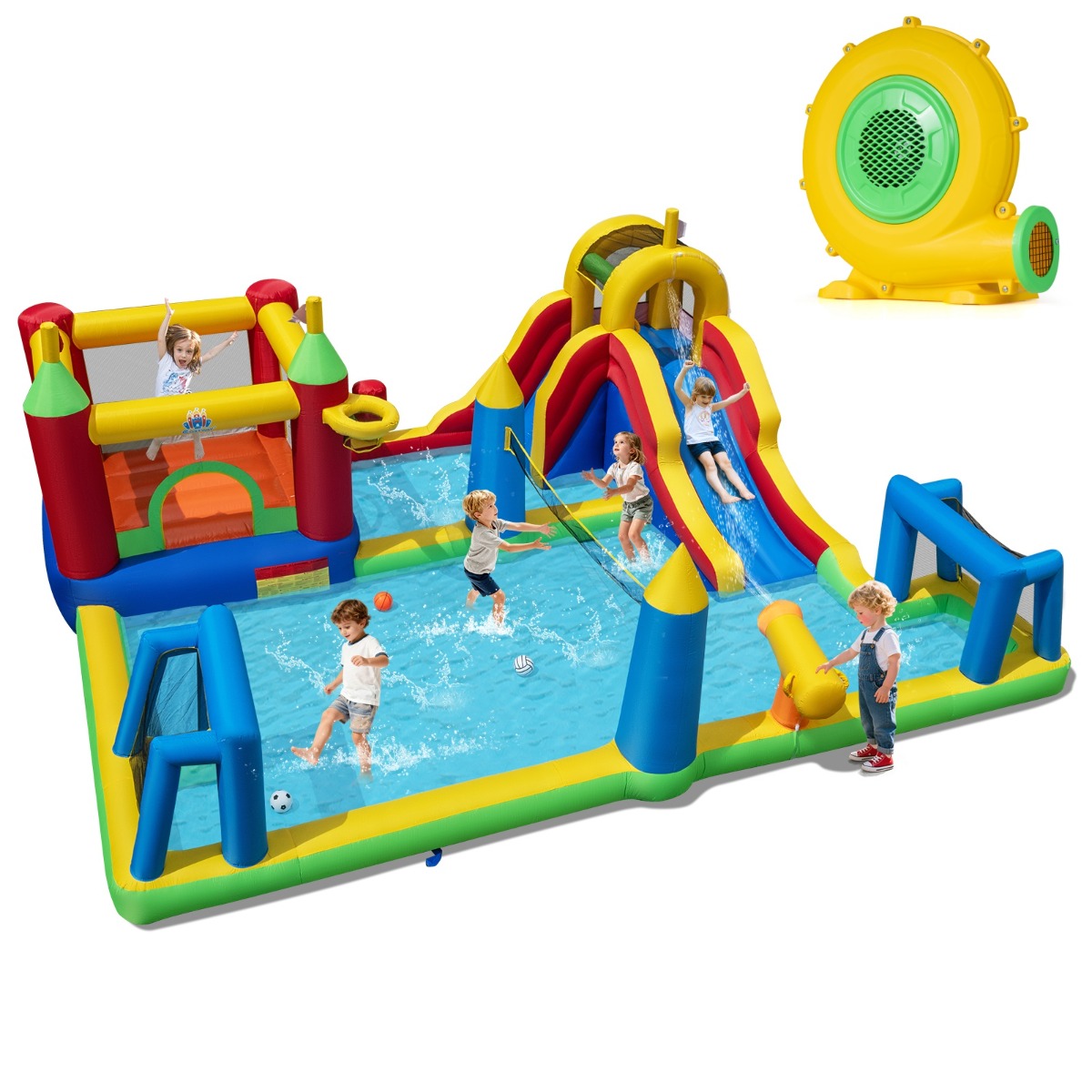 LIVSK 9-in-1 Megawaterpark - Veilig PVC Materiaal - Eenvoudig Op te Zet - Inclusief Accessoires - Geschikt voor 2 Kinderen -