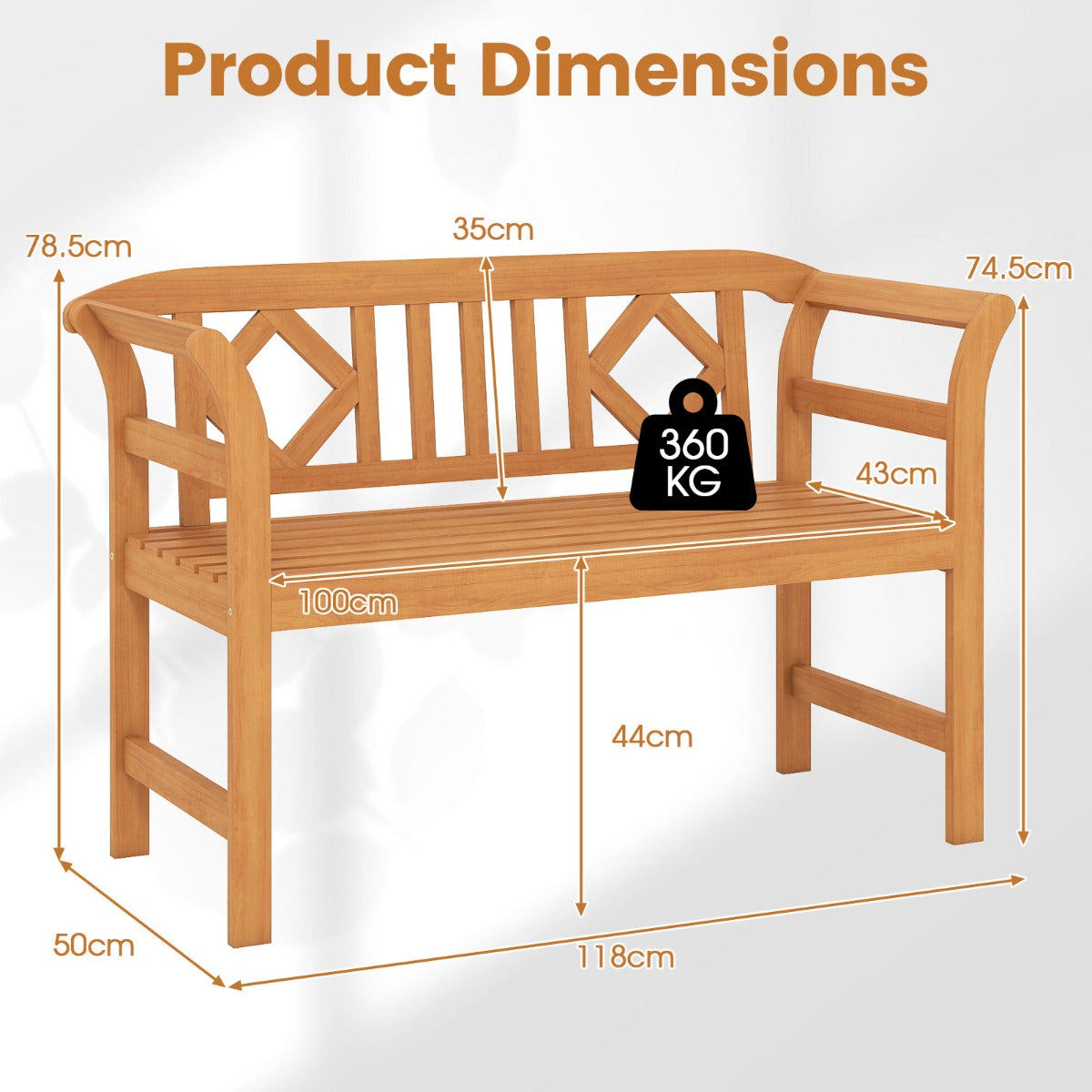 LIVSK Acaciahouten Tuinbank - Ruime Zitplaats voor 2 Personen - Ergonomische Rug- en Armleuningen - Stabiele Constructie - Naturel