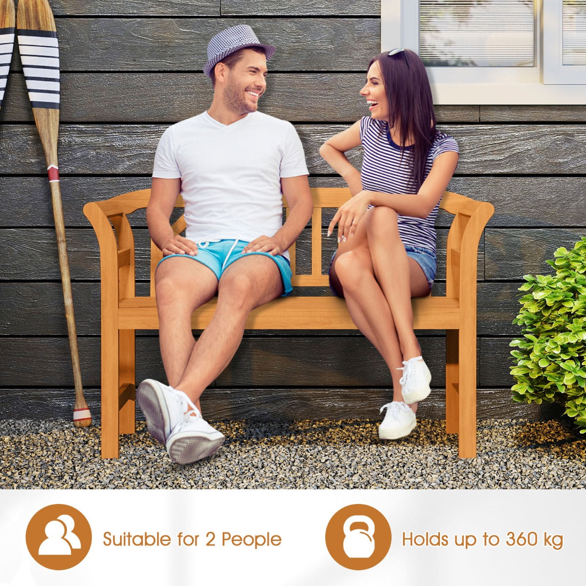 LIVSK Acaciahouten Tuinbank - Ruime Zitplaats voor 2 Personen - Ergonomische Rug- en Armleuningen - Stabiele Constructie - Naturel