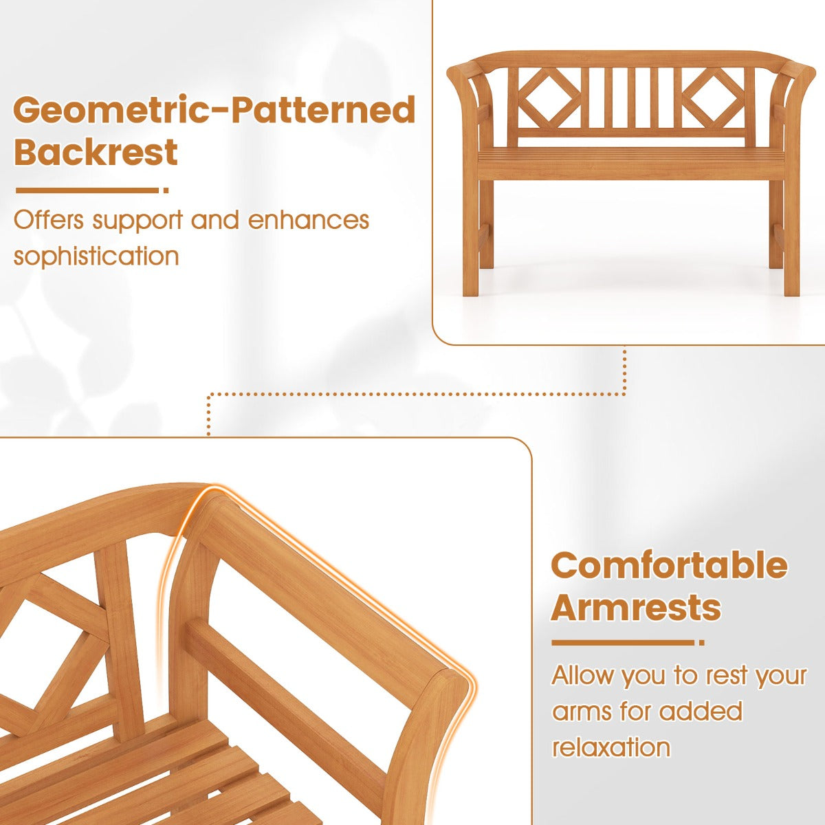 LIVSK Acaciahouten Tuinbank - Ruime Zitplaats voor 2 Personen - Ergonomische Rug- en Armleuningen - Stabiele Constructie - Naturel