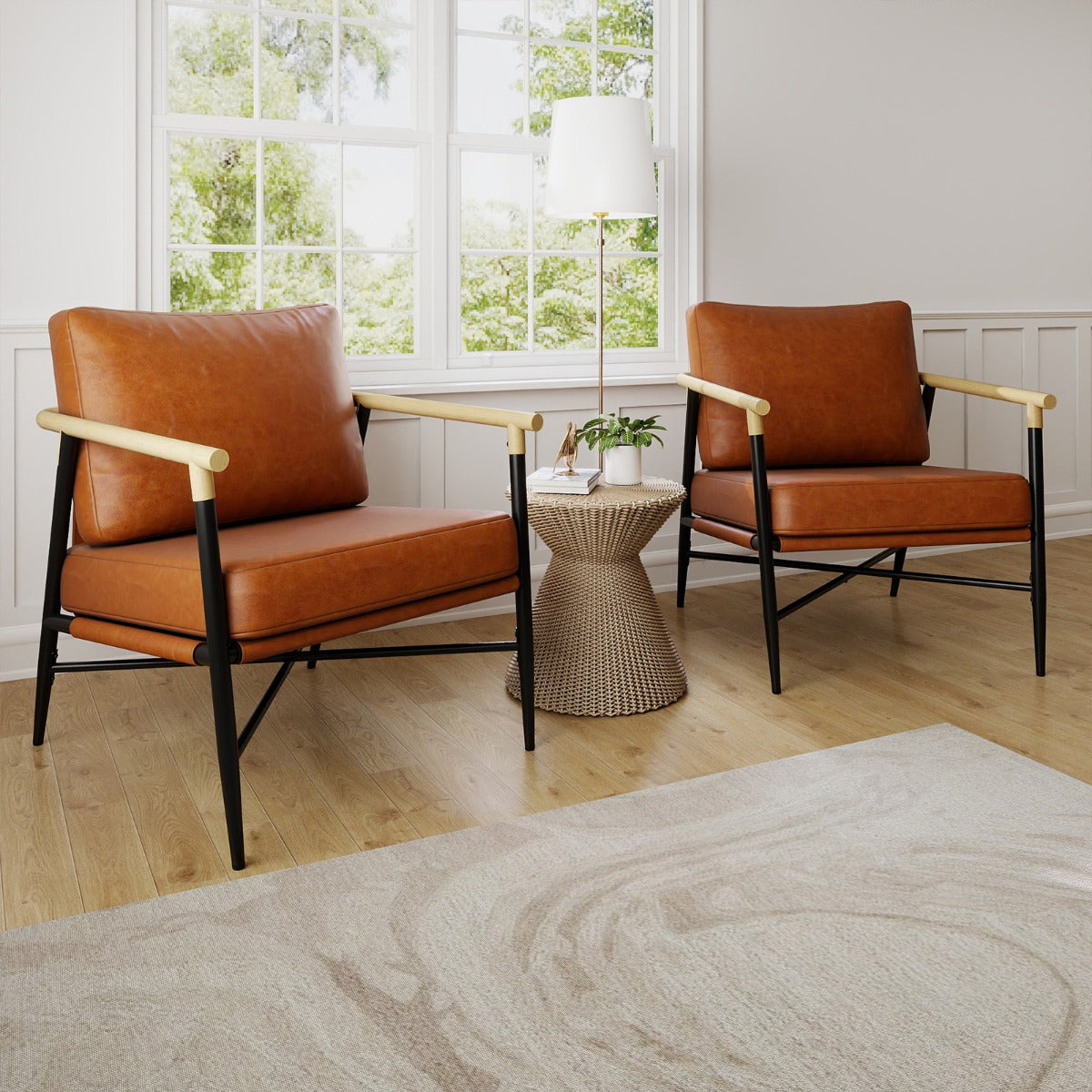 LIVSK Accentstoel - Kunstleren Bekleding - Afneembare Kussens - Ergonomisch Ontwerp - Robuust Metalen Frame - Bruin