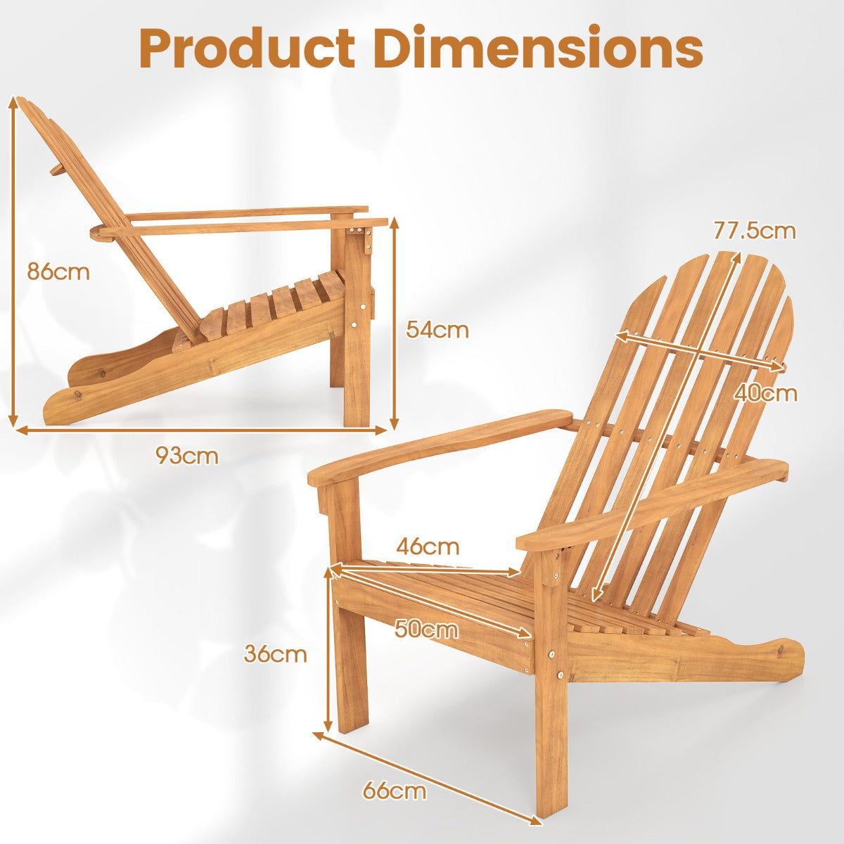 LIVSK Adirondack Stoel - Massief Acaciahout - Ergonomische Rugleuning - Robuuste Constructie - Ideaal voor Buiten - Naturel