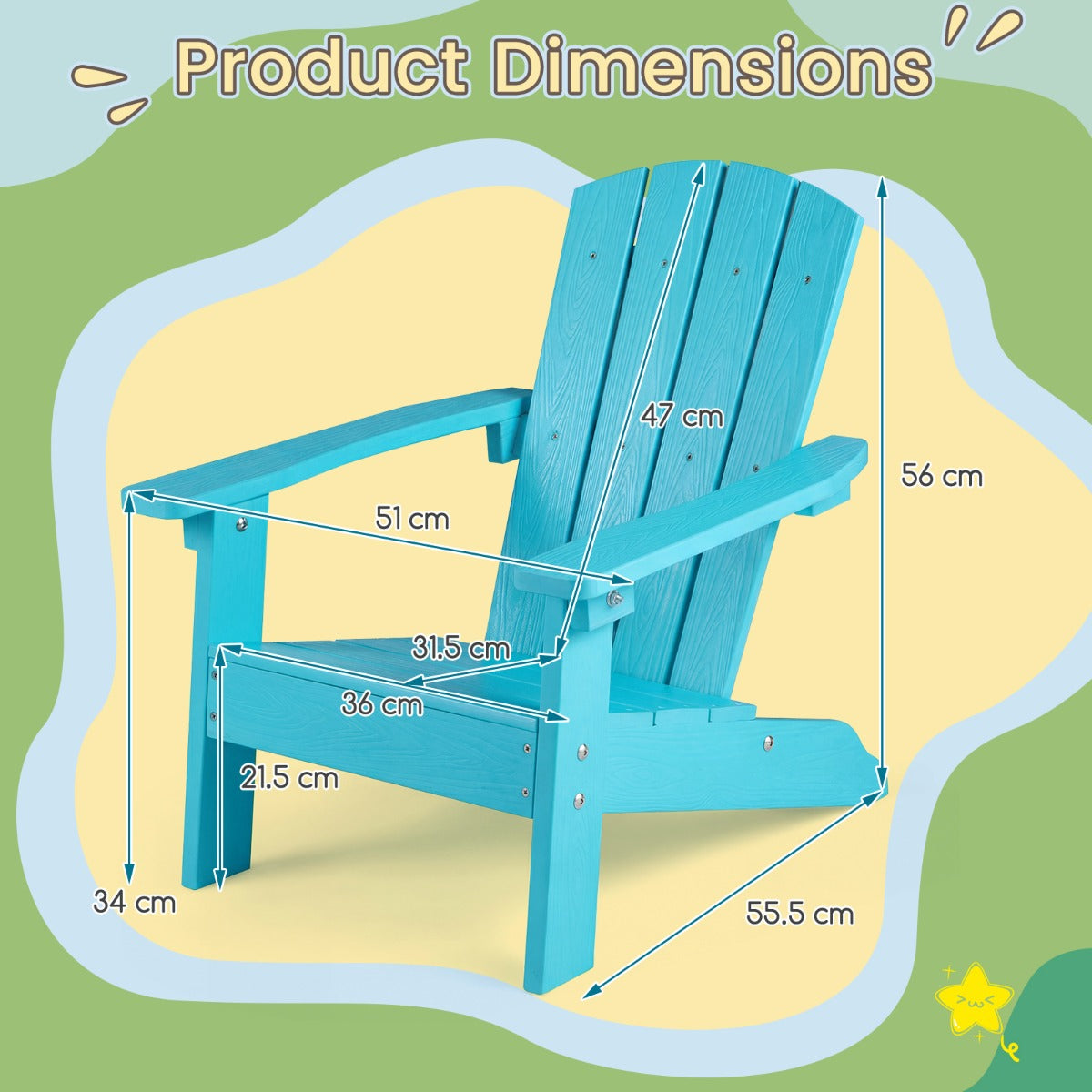 LIVSK Adirondack-stoel voor Kinderen - Weerbestendig HIPS-kunststof - Ergonomische Rugleuning - Voor Binnen en Buiten -