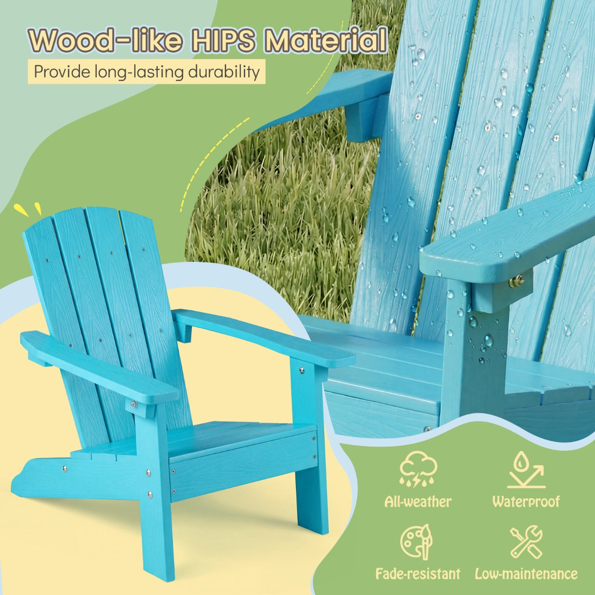 LIVSK Adirondack-stoel voor Kinderen - Weerbestendig HIPS-kunststof - Ergonomische Rugleuning - Voor Binnen en Buiten -