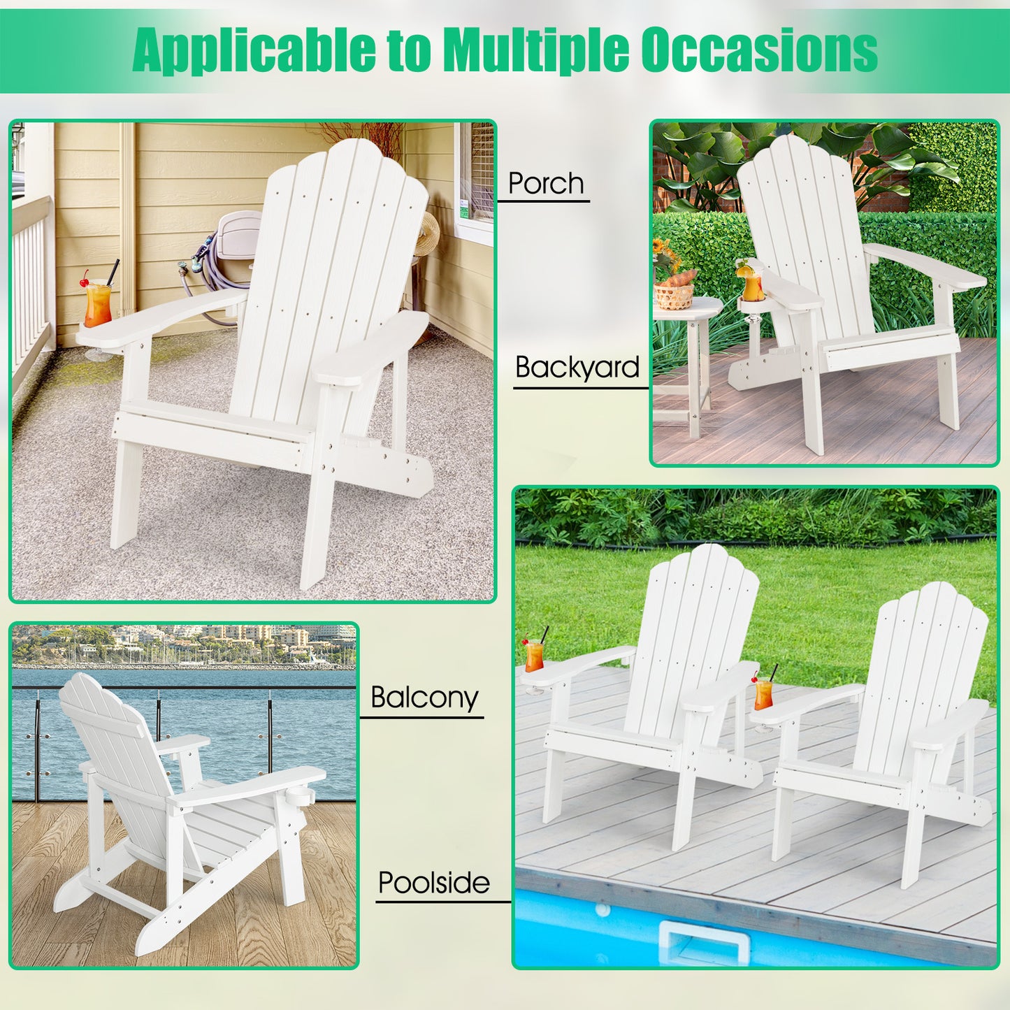 LIVSK Adirondack-stoelen - Weerbestendig HIPS - Ergonomische Zitting - Draaibare Bekerhouder - Draagvermogen 170 kg - Zwart