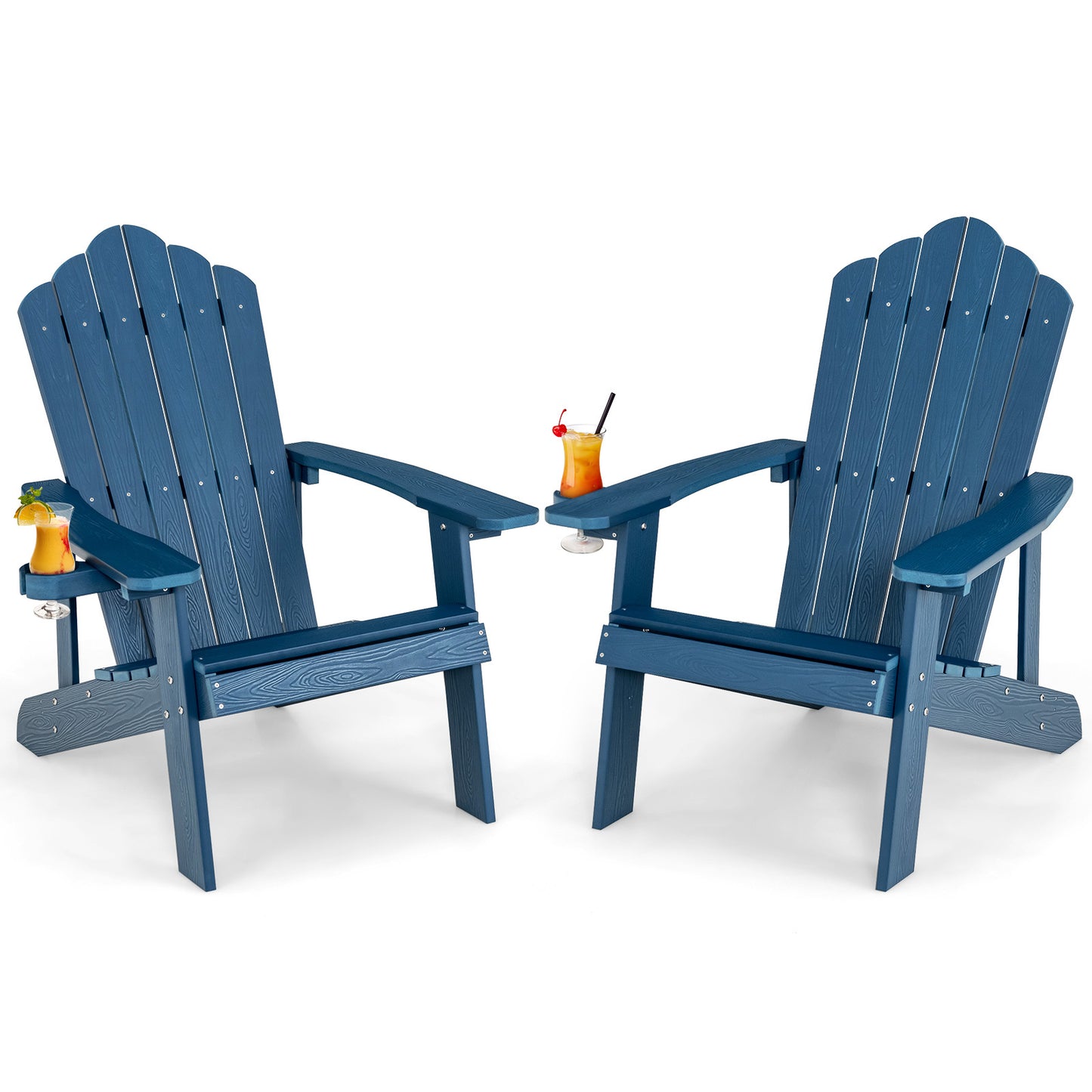 LIVSK Adirondack-stoelen - Weerbestendig HIPS-materiaal - Ergonomische Zitting - Draaibare Bekerhouder - Zwart, Marineblauw, Wit,