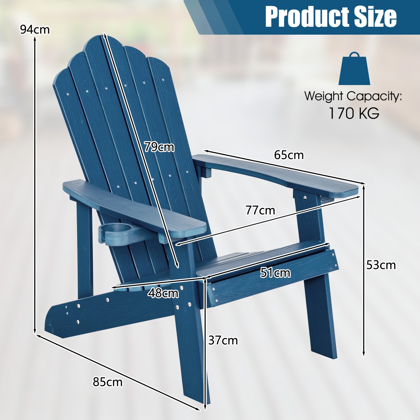 LIVSK Adirondack-stoelen - Weerbestendig HIPS-materiaal - Ergonomische Zitting - Draaibare Bekerhouder - Zwart, Marineblauw, Wit,