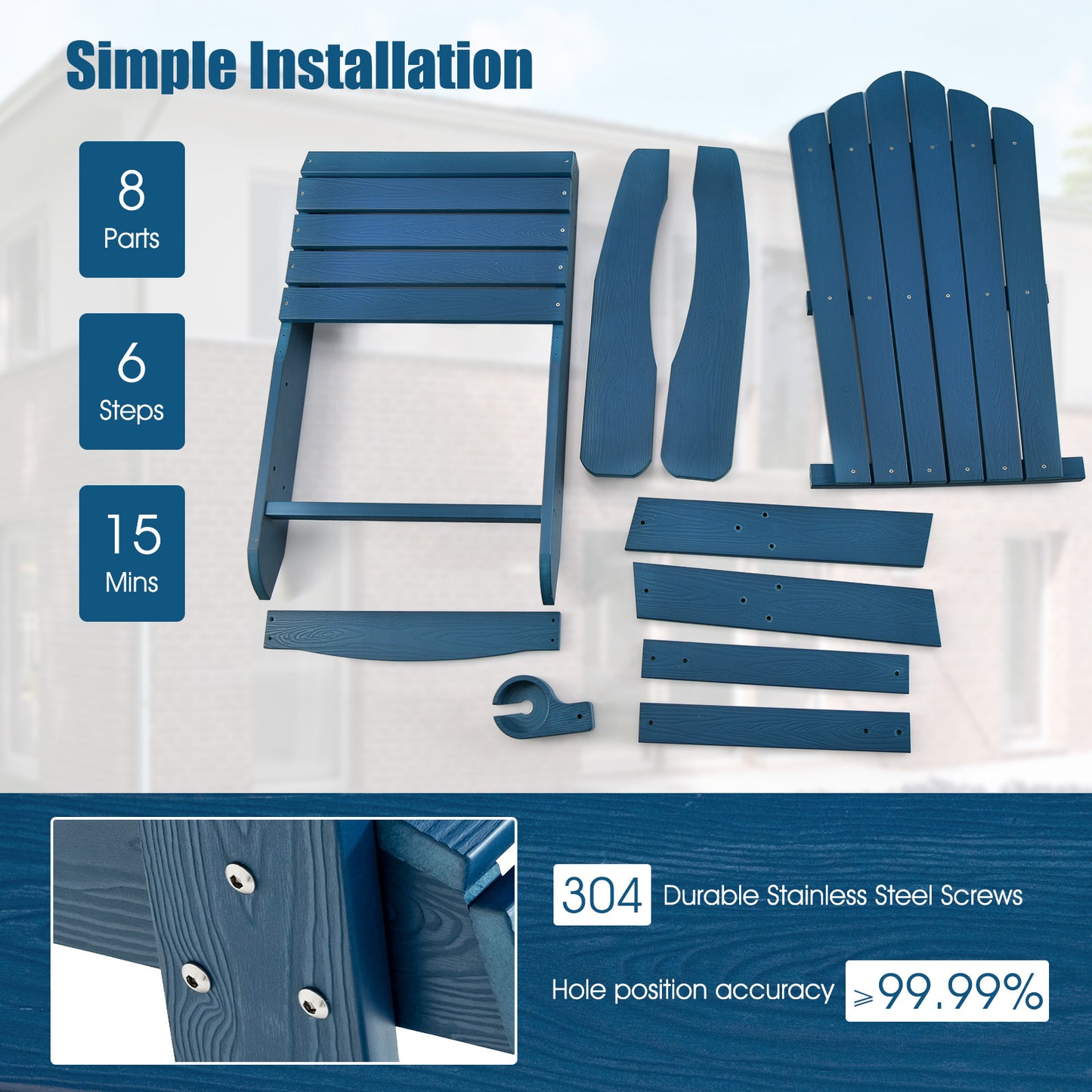 LIVSK Adirondack-stoelen - Weerbestendig HIPS-materiaal - Ergonomische Zitting - Draaibare Bekerhouder - Zwart, Marineblauw, Wit,