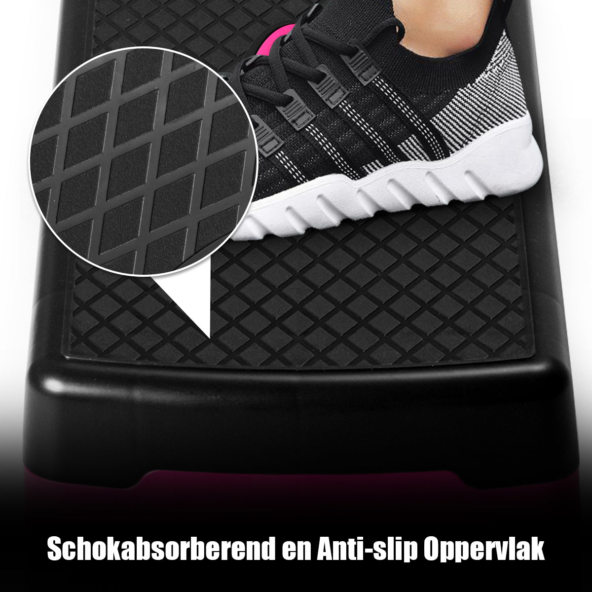 LIVSK Aerobe Stepper - Antislip Ontwerp - Verstelbare Hoogtes - Stevig PP Materiaal - Capaciteit 250 kg - Zwart + Roze