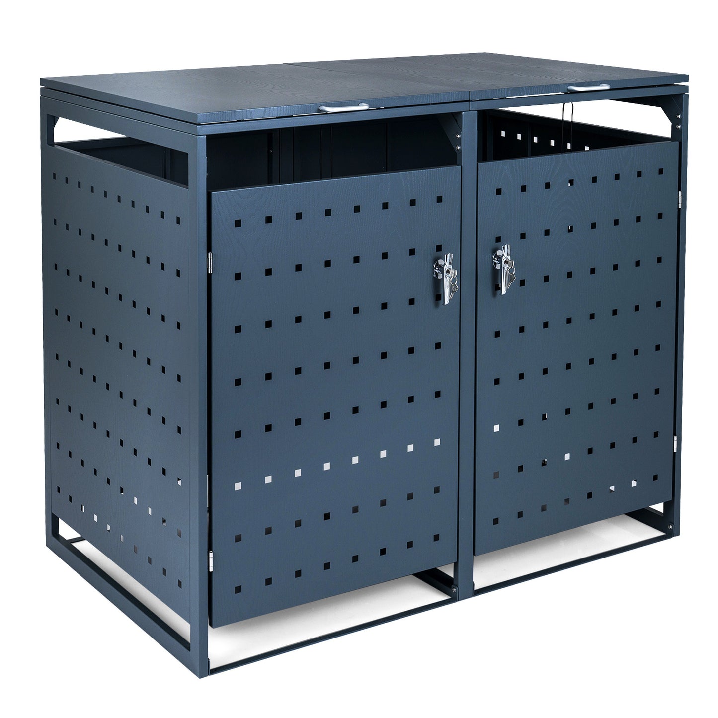 LIVSK Afvalcontainerbox - Robuust Metaal - Vergrendelbare Deuren - Gasdrukveren - 132 x 80 x 117 cm - Grijs