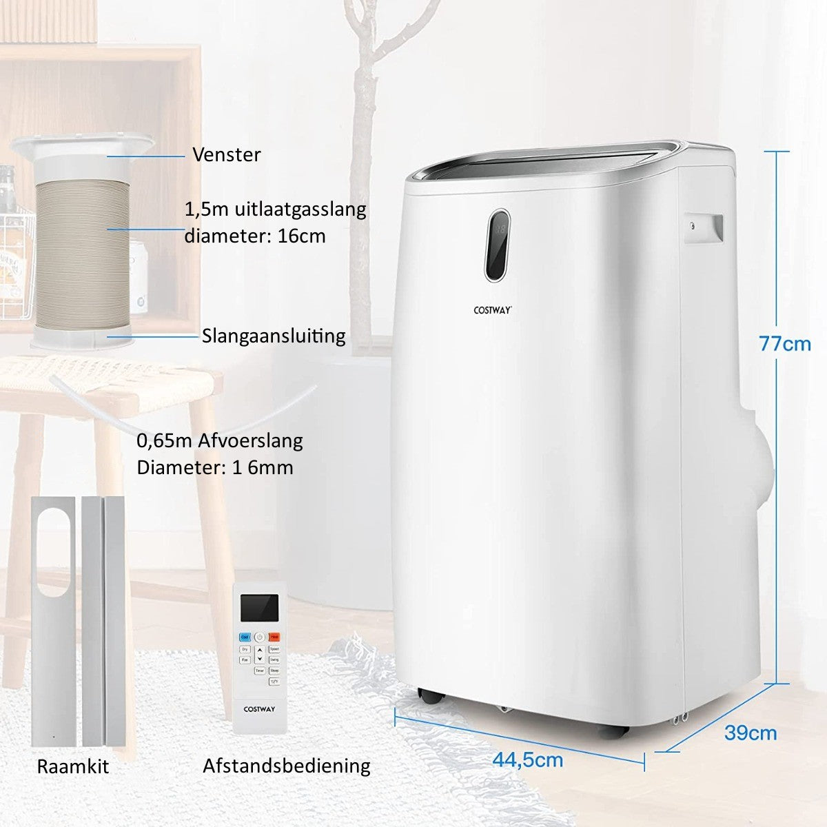 LIVSK Airconditioner Verwarming 5 in 1 - Afstandsbediening - 14000 BTU - Draagbaar - 40 ㎡ Capaciteit - Wit