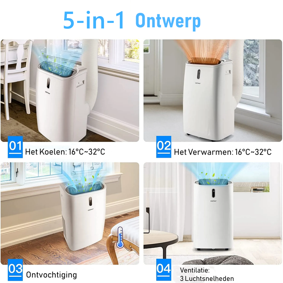 LIVSK Airconditioner Verwarming 5 in 1 - Afstandsbediening - 14000 BTU - Draagbaar - 40 ㎡ Capaciteit - Wit