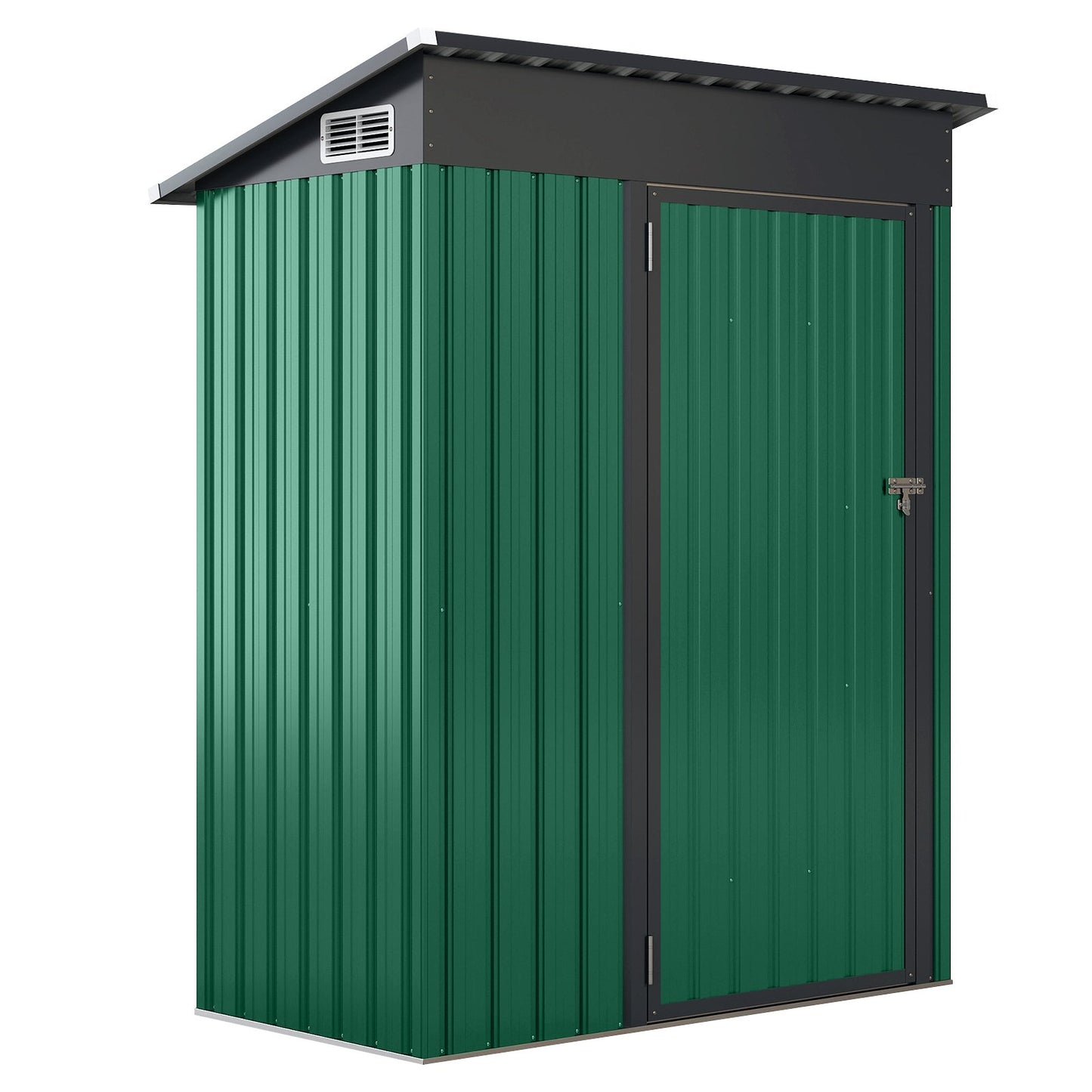 LIVSK All-Weather Opslagschuur Metaal - 1,5 m³ Capaciteit - Schuin Dak - Ventilatieroosters - Veilig Slot - Groen