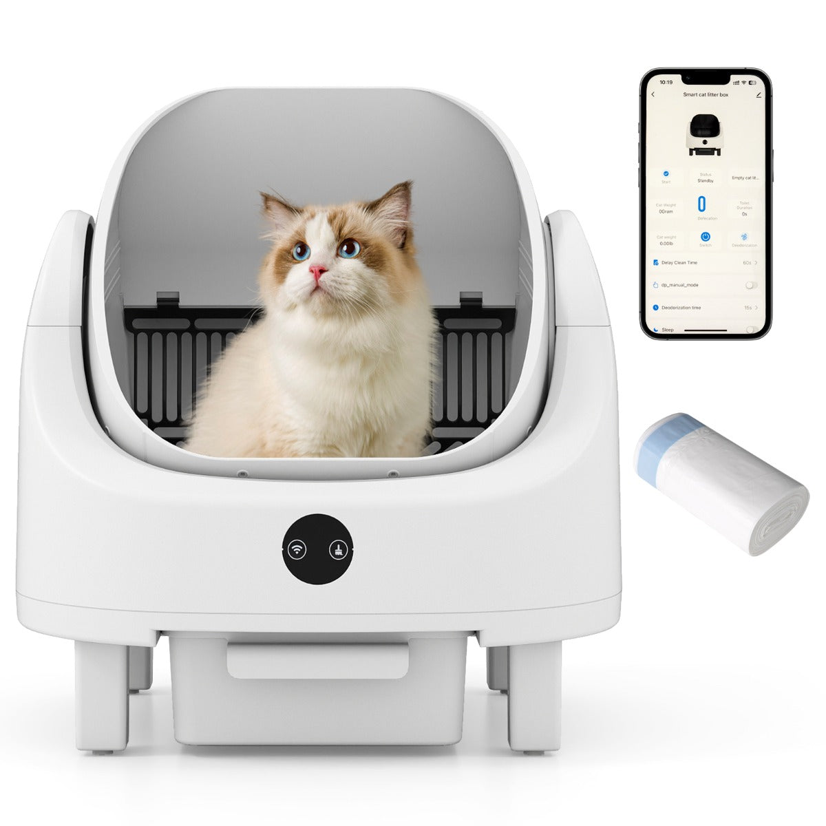 LIVSK Automatische Kattenbak - Eenvoudig Schoonmaken - Veiligheidssensoren - App-Bediening - Capaciteit 8L - Wit