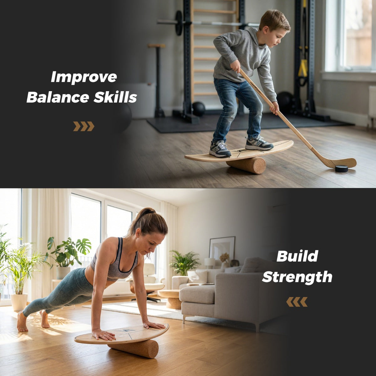 LIVSK Balansbord - 11-Laags Berkenhout - Gestabiliseerde Kurken Roller - 100 kg Capaciteit - 77 x 29 cm - Naturel