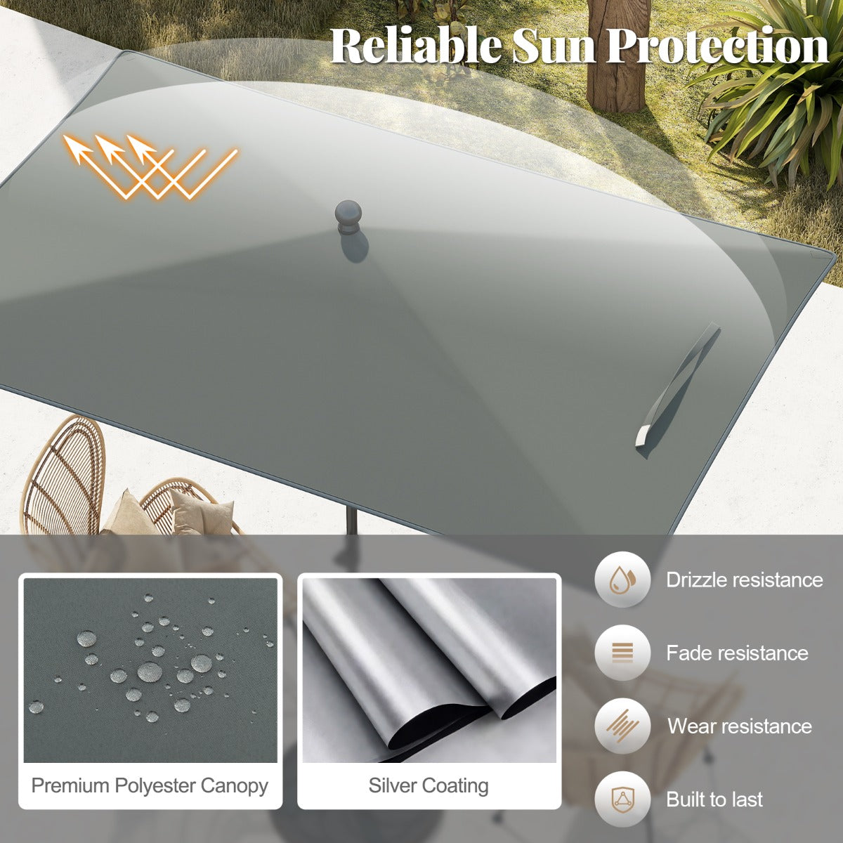 LIVSK Balkon Parasol - Hoogwaardig Polyester - Drukknop Kanteling - Eenvoudige Opbouw - Inclusief Draagtas - Grijs