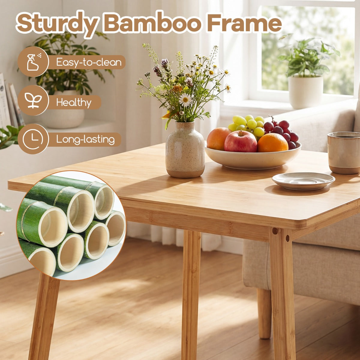 LIVSK Bamboe Eettafel - Geschikt voor 2-4 Personen - Compact Ontwerp - 100 kg Draagvermogen - Eenvoudige Montage - Naturel