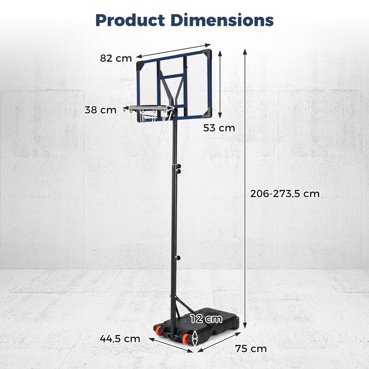 LIVSK Basketbalpaal - 6-traps Verstelbaar - Robuust Metaal - Vulbare Basis - Voor Binnen en Buiten - Blauw + Zwart
