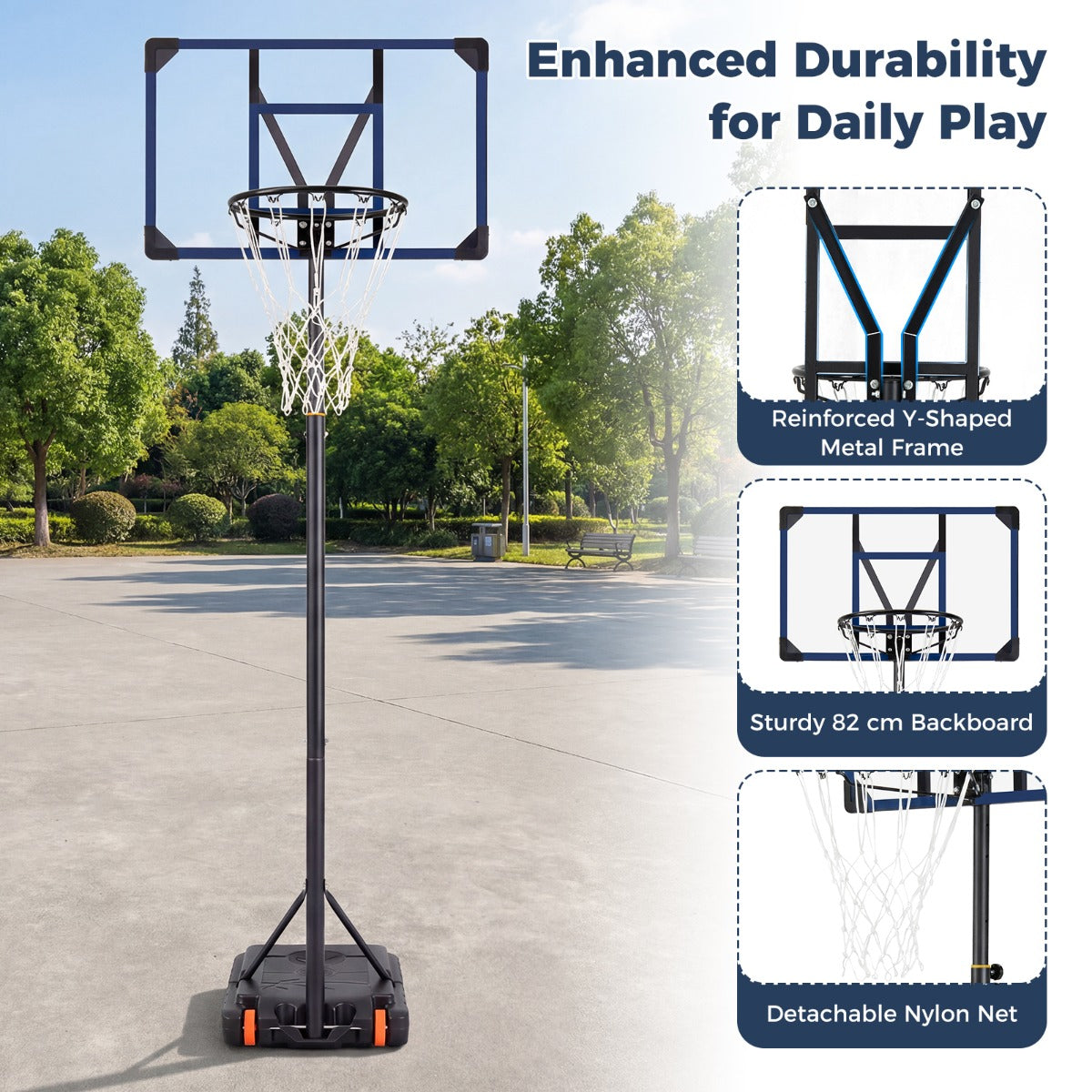 LIVSK Basketbalpaal - 6-traps Verstelbaar - Robuust Metaal - Vulbare Basis - Voor Binnen en Buiten - Blauw + Zwart