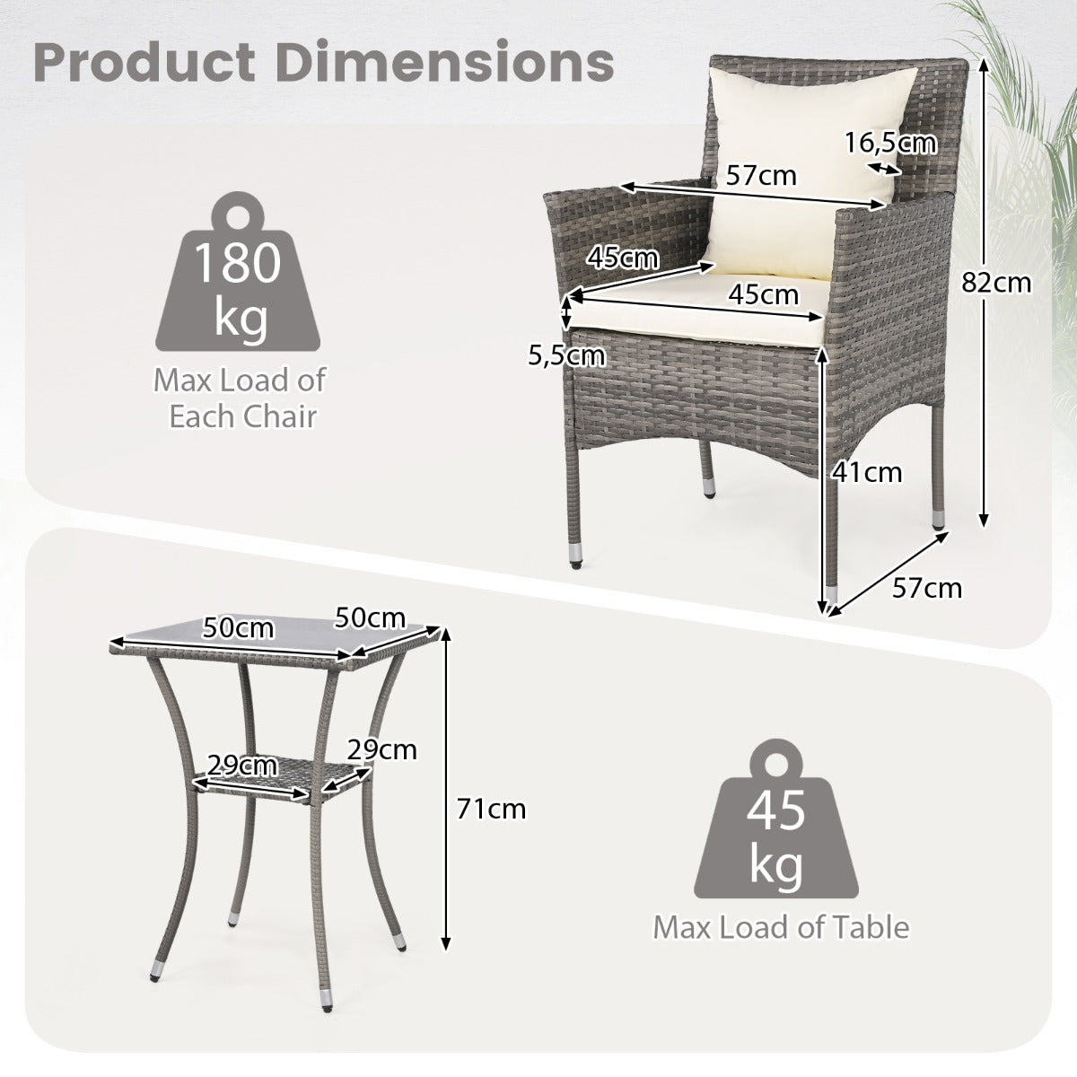 LIVSK Bistroset - Duurzaam PE-Rotan - Ergonomische Stoelen met Kussens - Dubbele Tafel met Glas - Grijsmix
