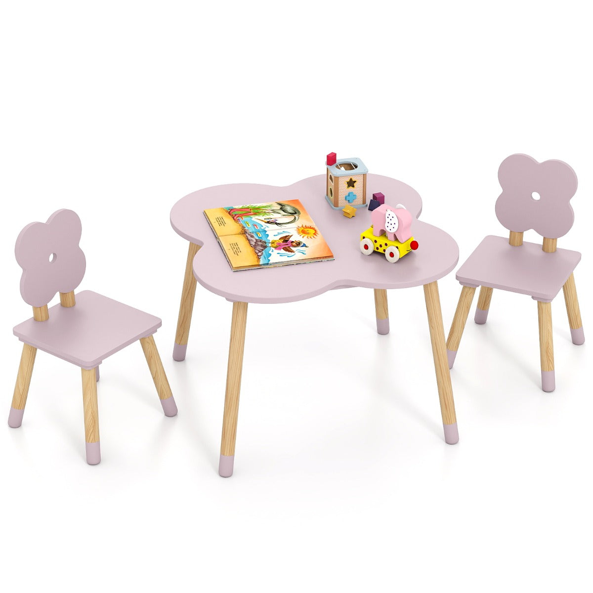 LIVSK Bloemvormige Kindertafelset - Inclusief 2 Stoelen - Veilig en Multifunctioneel - Eenvoudige Montage - Wit/Roze