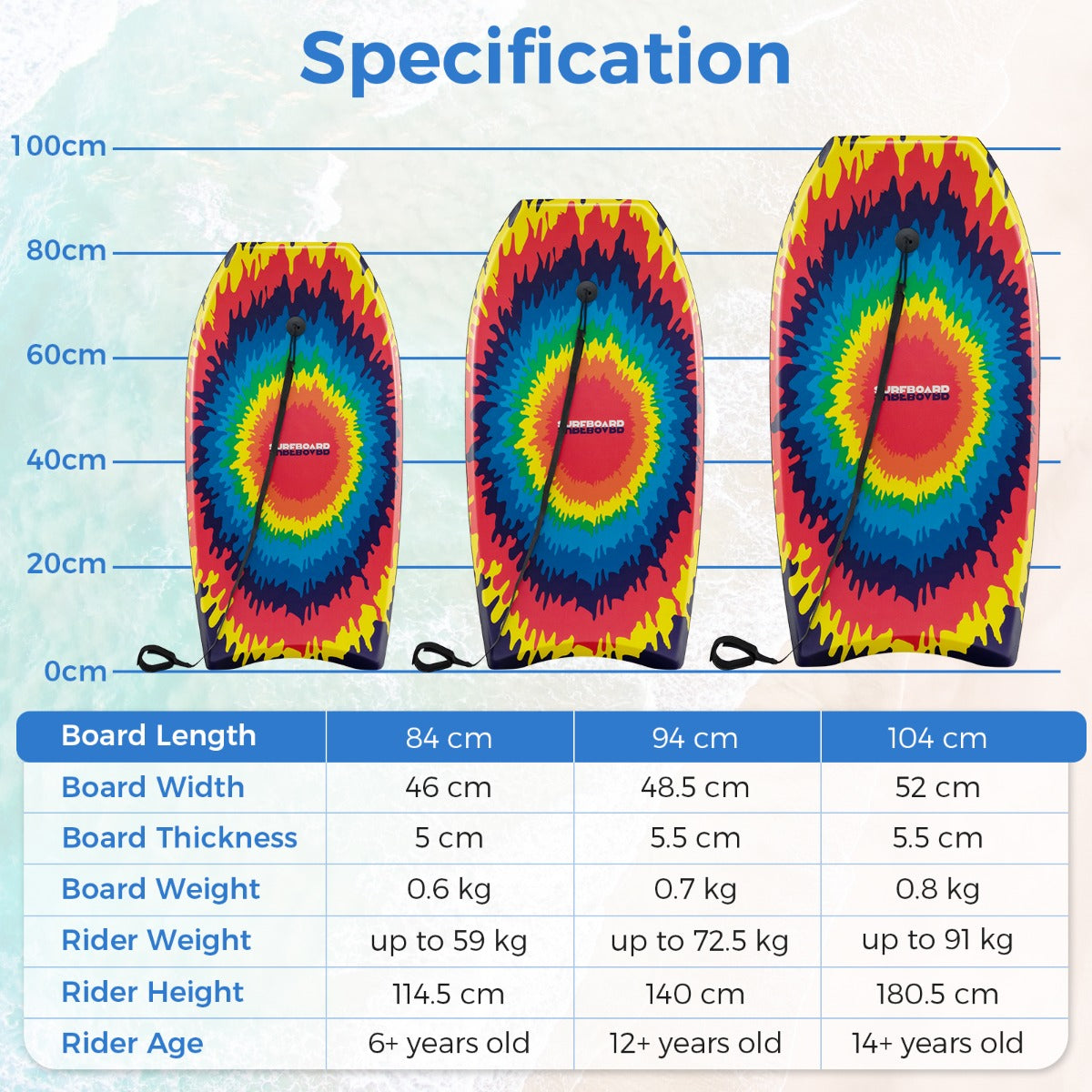 LIVSK Bodyboard 104 cm - Halvemaanvormige Staart - Lichtgewicht EPS Kern - Inclusief Verstelbare Polsband - Geschikt voor 14+ Jaar