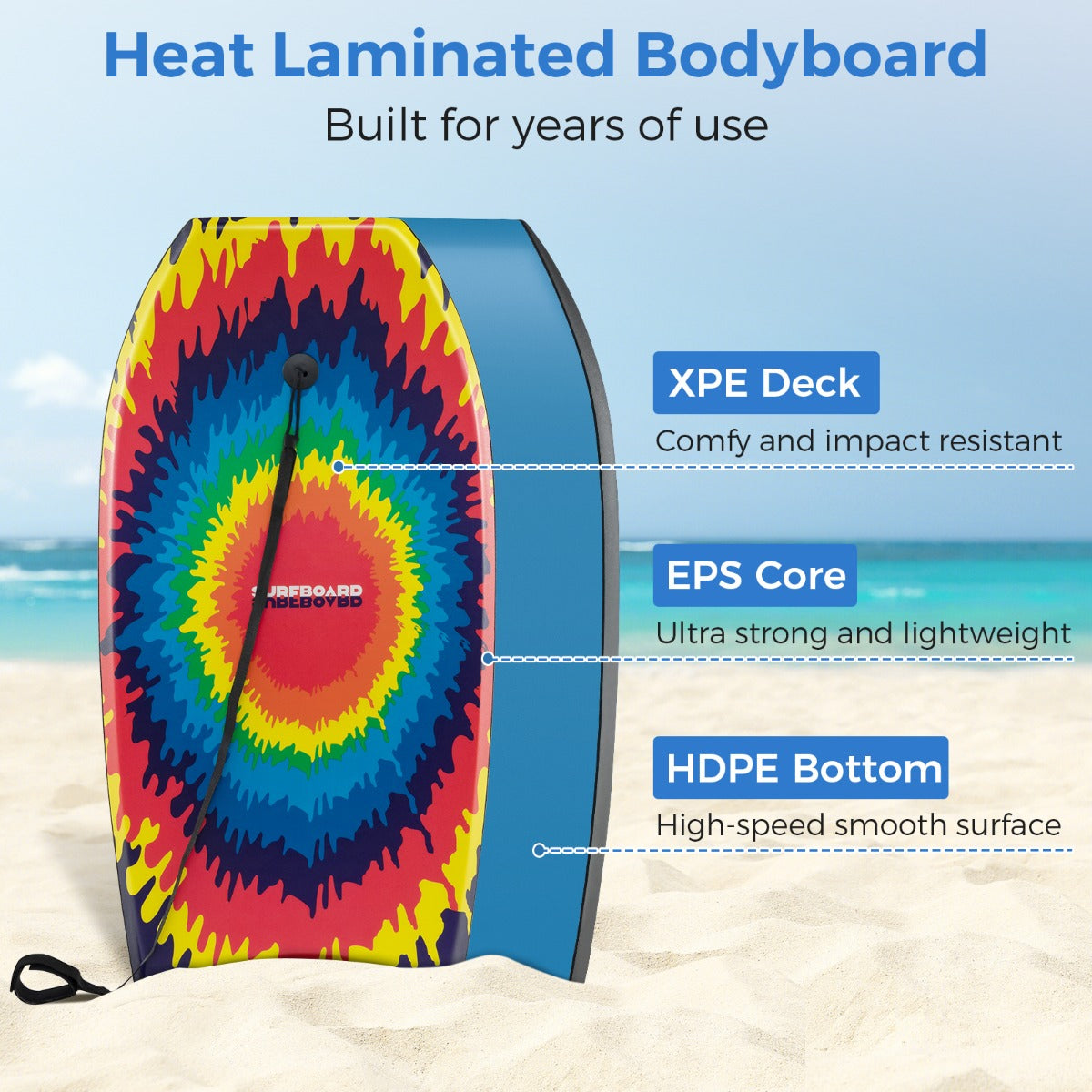 LIVSK Bodyboard 104 cm - Halvemaanvormige Staart - XPE Dek - Inclusief Verstelbare Polsband - Geschikt voor 14+ Jaar - Kleur: