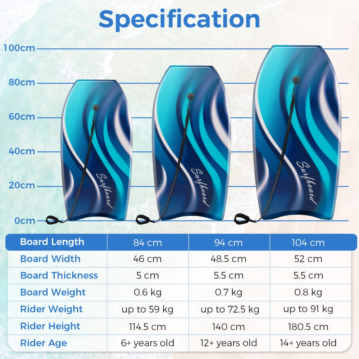 LIVSK Bodyboard 104 cm - Lichtgewicht en Duurzaam - Halvemaanvormige Staart - Inclusief Verstelbare Polsband - Voor Tieners en