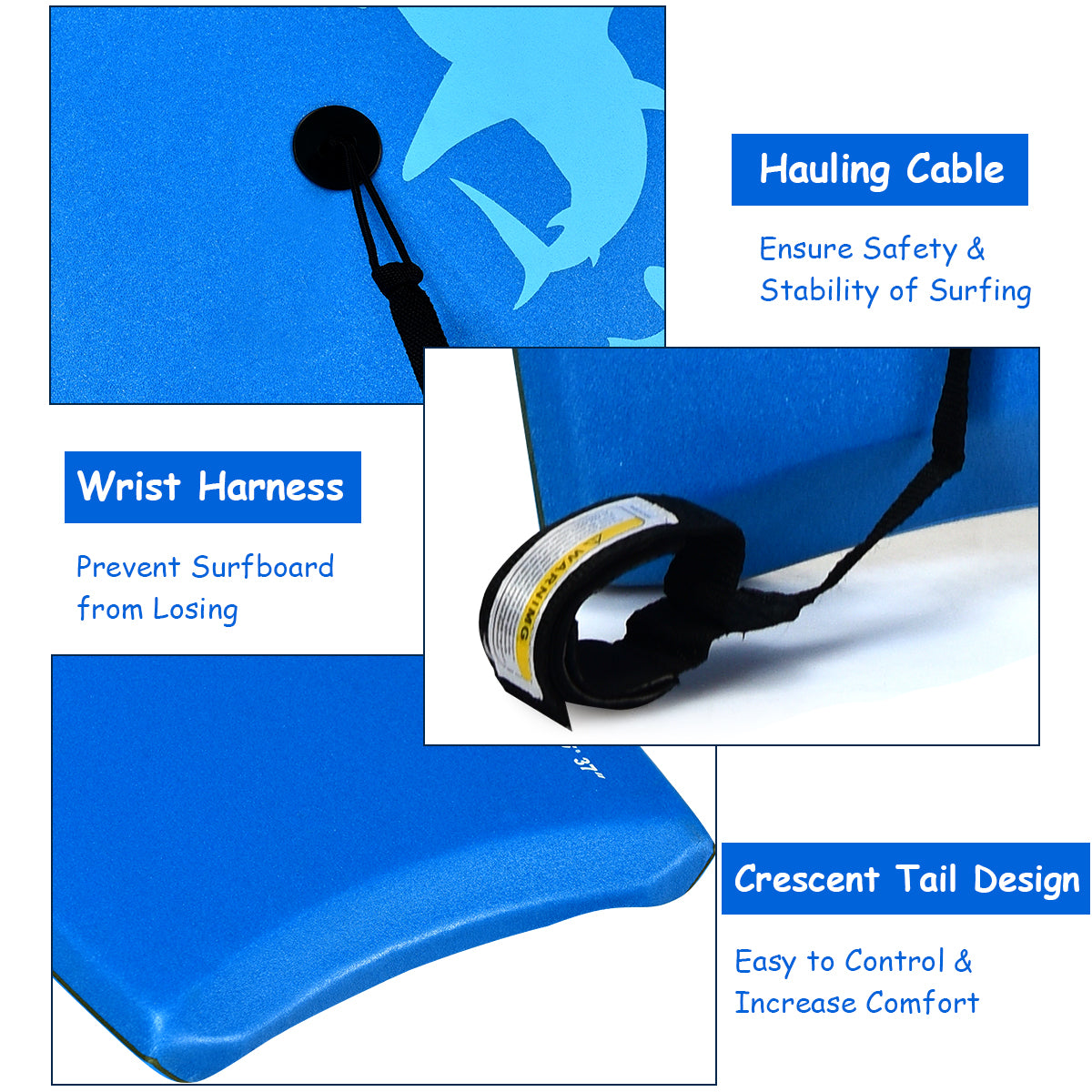 LIVSK Bodyboard - Duurzame EPS-kern - Slagvast XPE-dek - Glad HDPE-bodem - Met Veiligheidslijn - 83 x 47 x 5,5 cm - Blauw