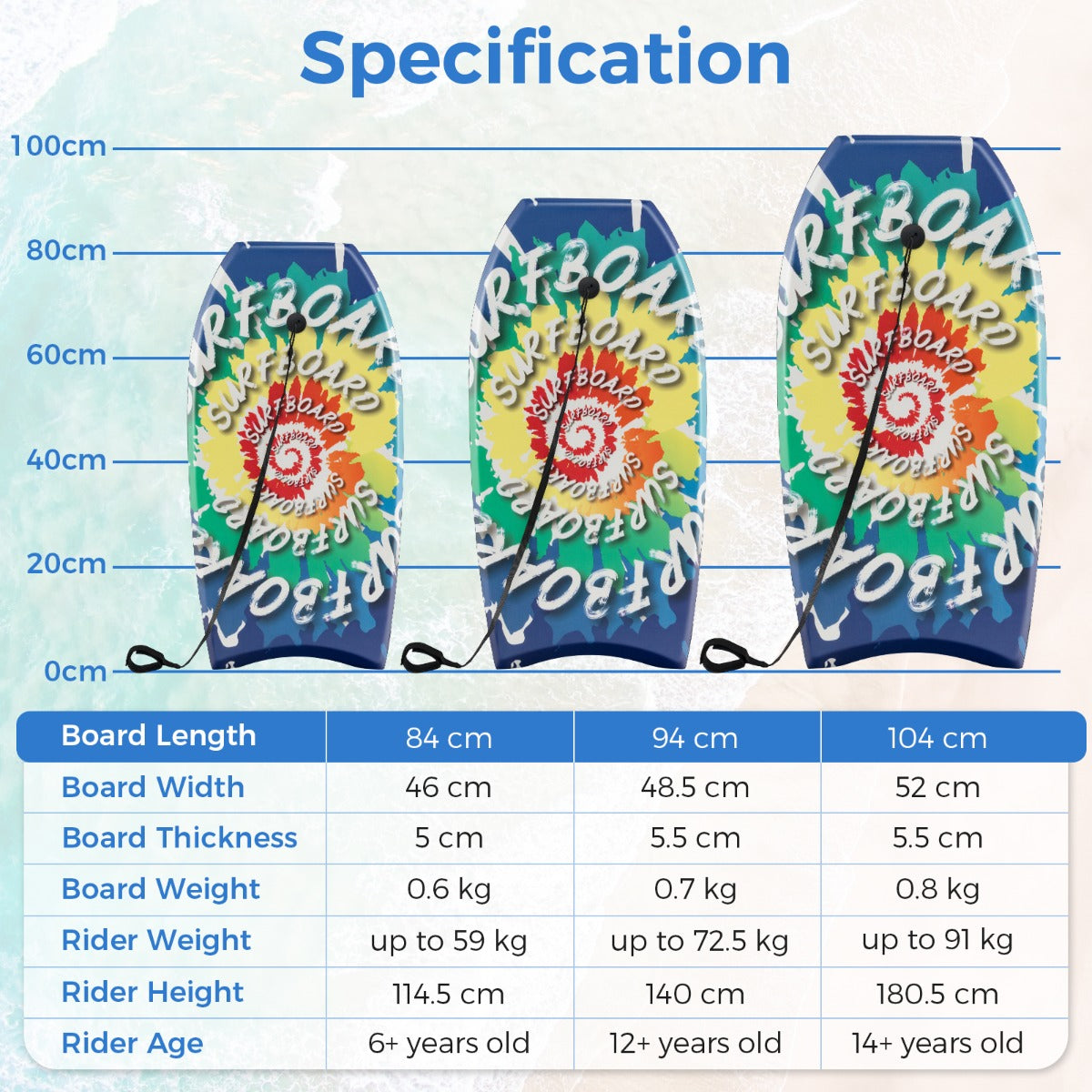 LIVSK Bodyboard - Halvemaanvormige Staart - Lichtgewicht XPE en EPS - Inclusief Polsband - Voor 12+ Jaar - 94/104 cm