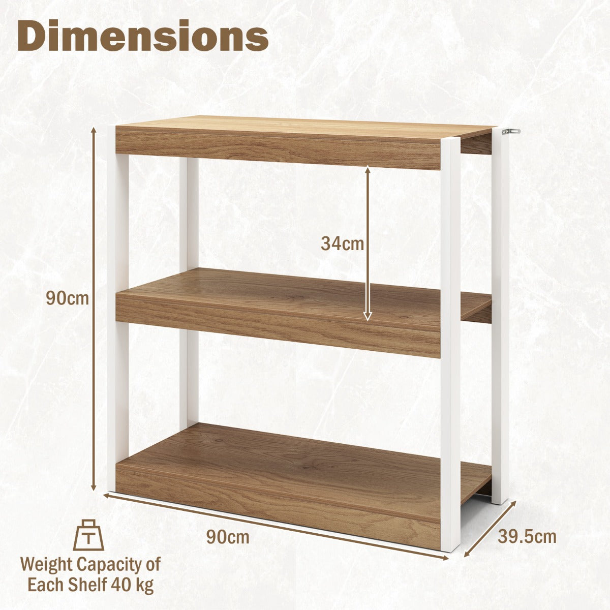 LIVSK Boekenkast - 3 Open Planken - Stevig Metaal - Veiligheidsvoorzieningen - Ruimtebesparend - Naturel