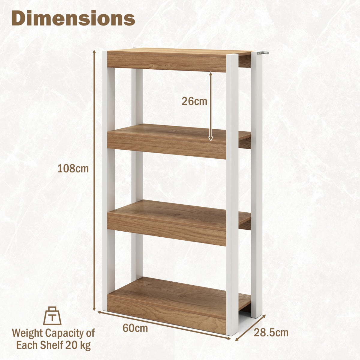 LIVSK Boekenkast - Duurzaam Hout - 4 Planken - Kantelbeveiliging - Multifunctioneel - Naturel & Wit